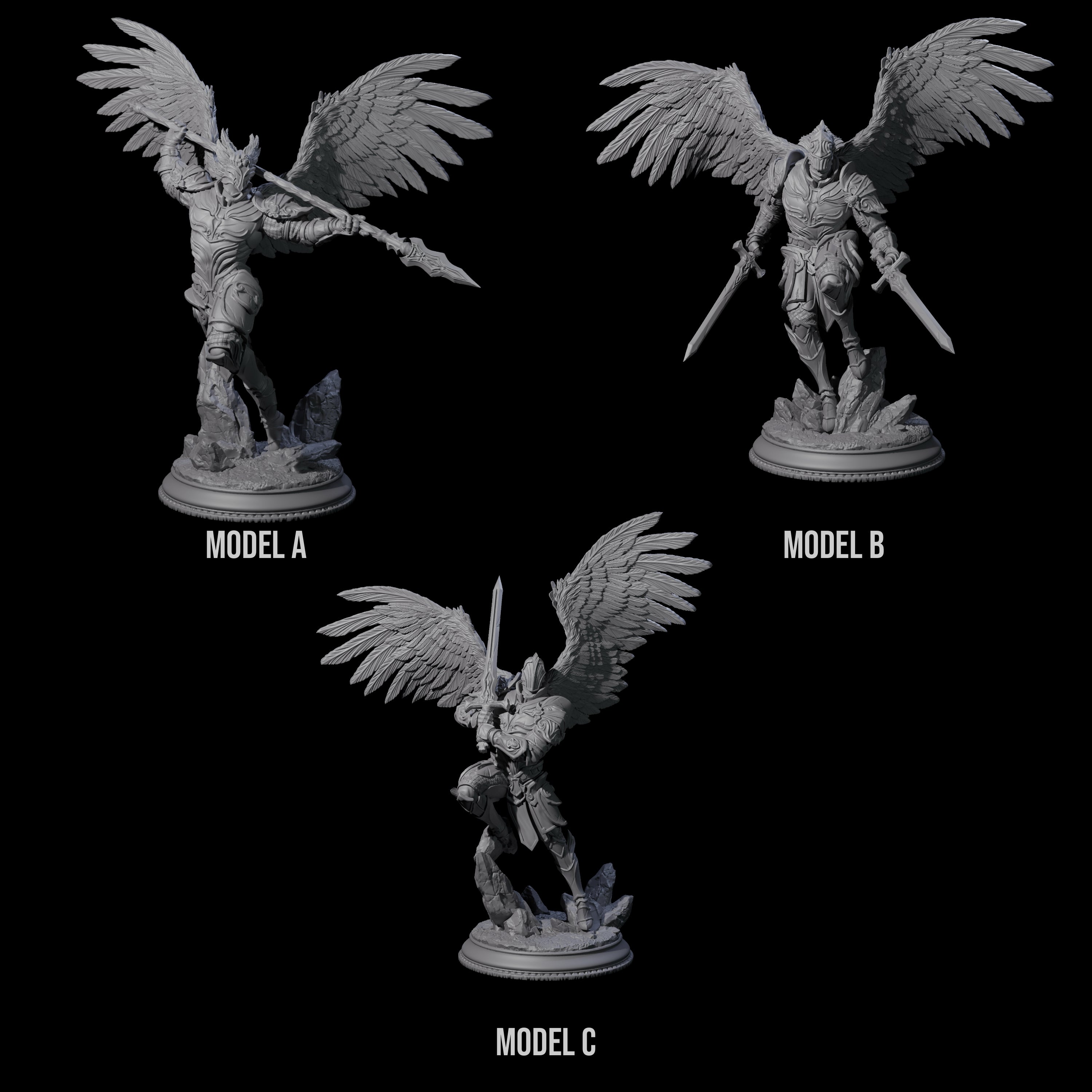 Three Soaring Devas Miniature for Dungeons and Dragons, Pathfinder or other TTRPGs