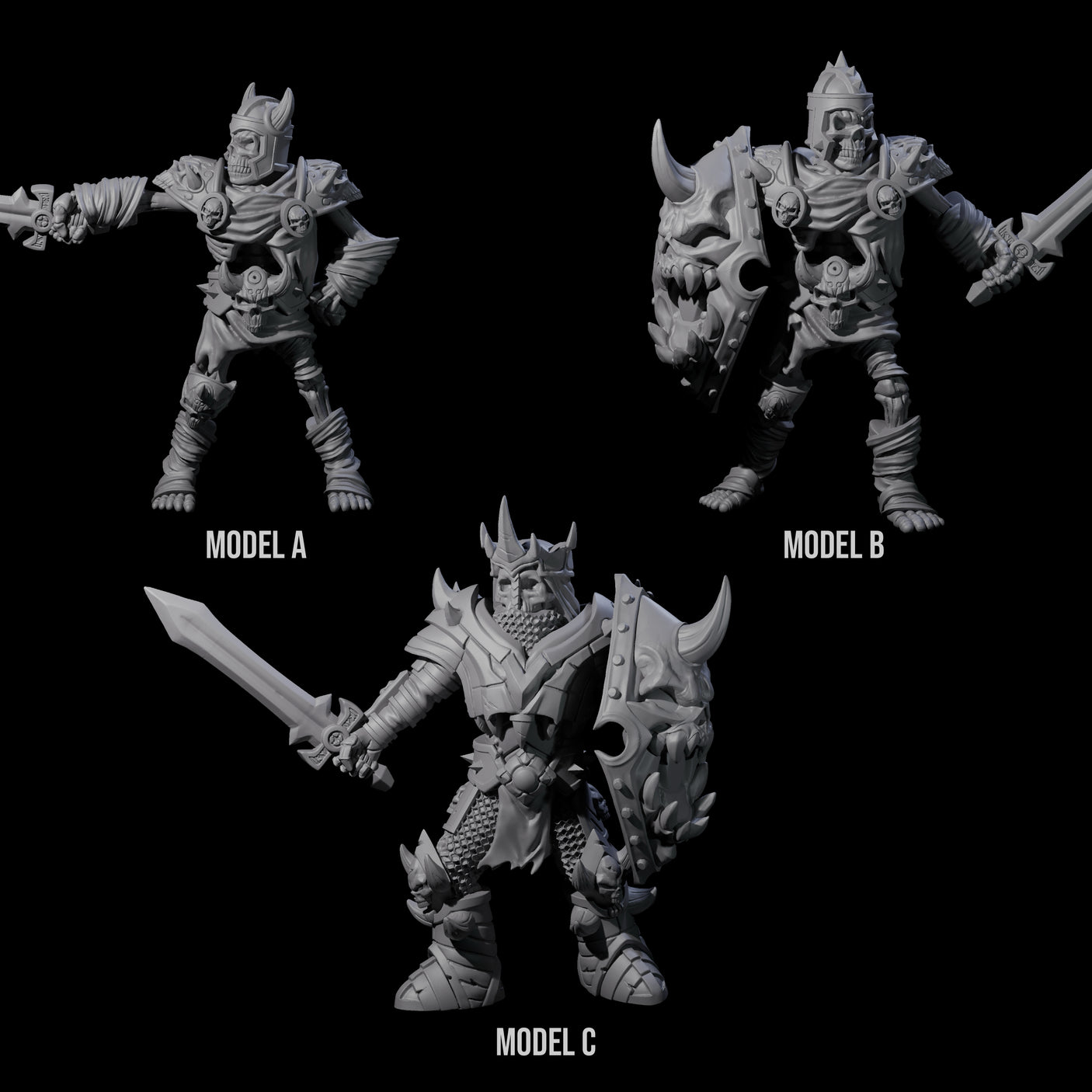 Three Spiky Skeleton Warriors Miniature for Dungeons and Dragons, Pathfinder or other TTRPGs