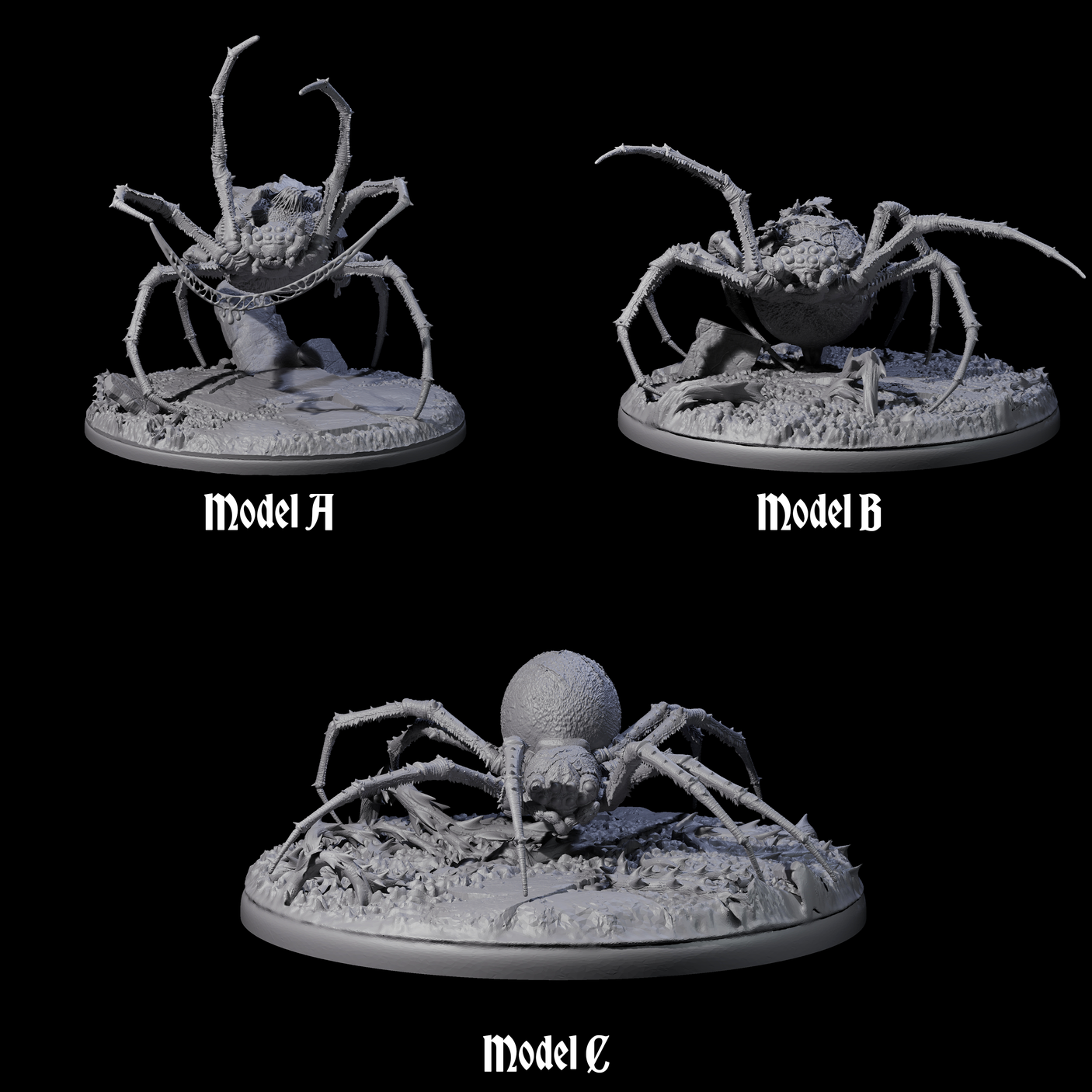 Three Spinning Web Cave Spiders Miniature for Dungeons and Dragons, Pathfinder or other TTRPGs