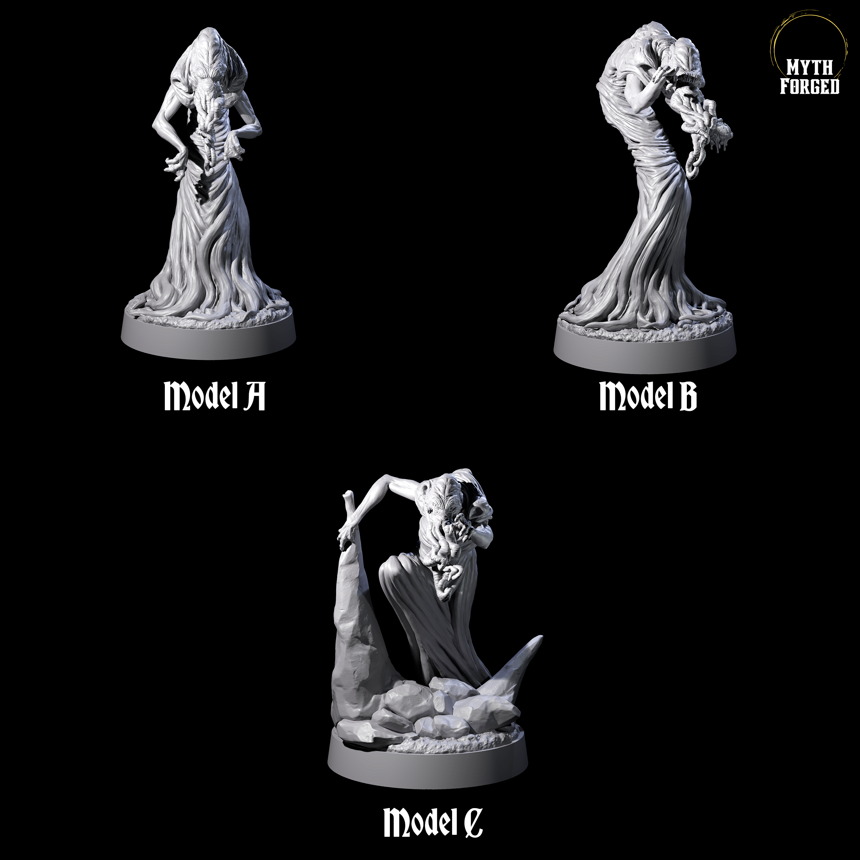 Three Spiny Mind Flayers Miniature for Dungeons and Dragons, Pathfinder or other TTRPGs