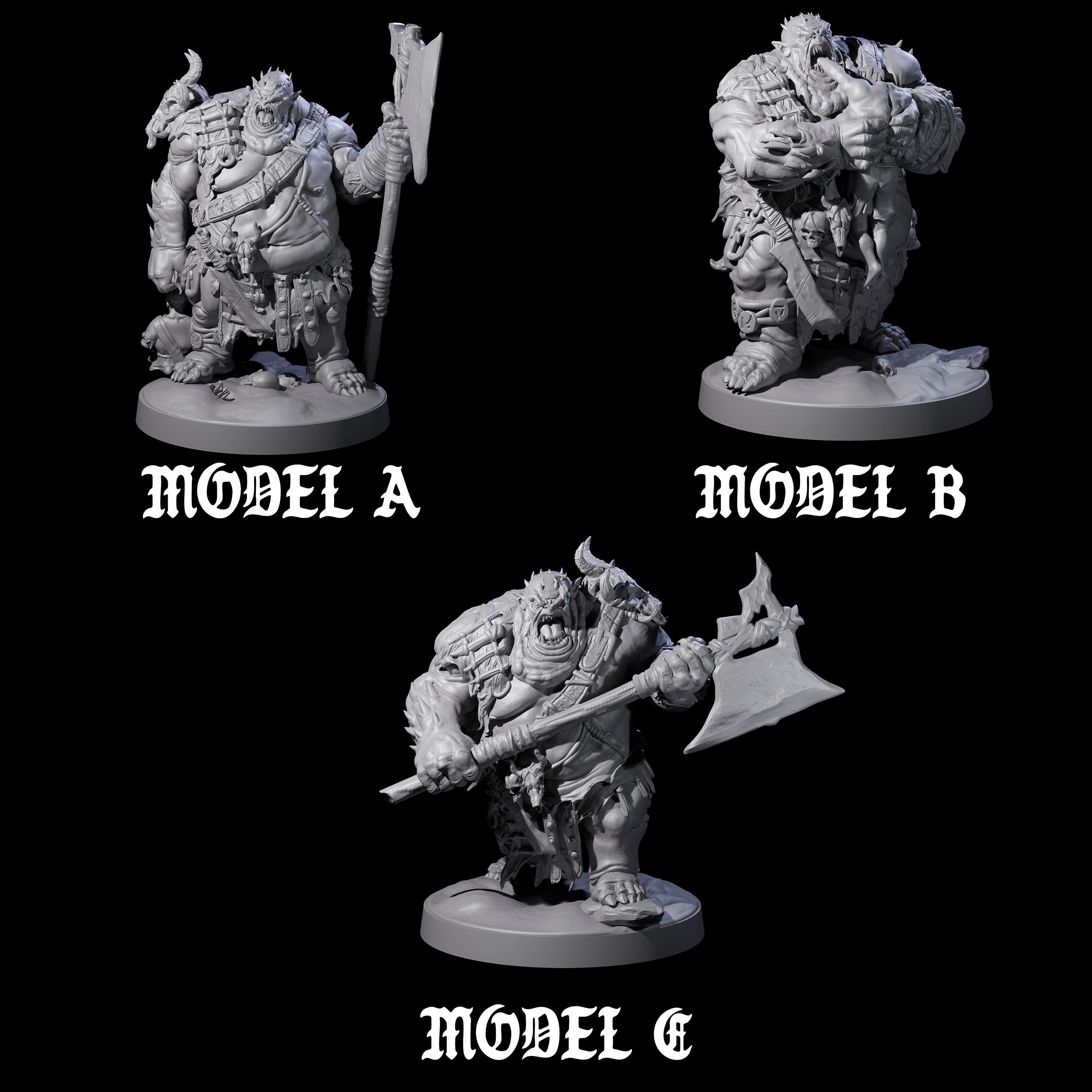 Three Stinking Ogres Miniature for Dungeons and Dragons, Pathfinder or other TTRPGs