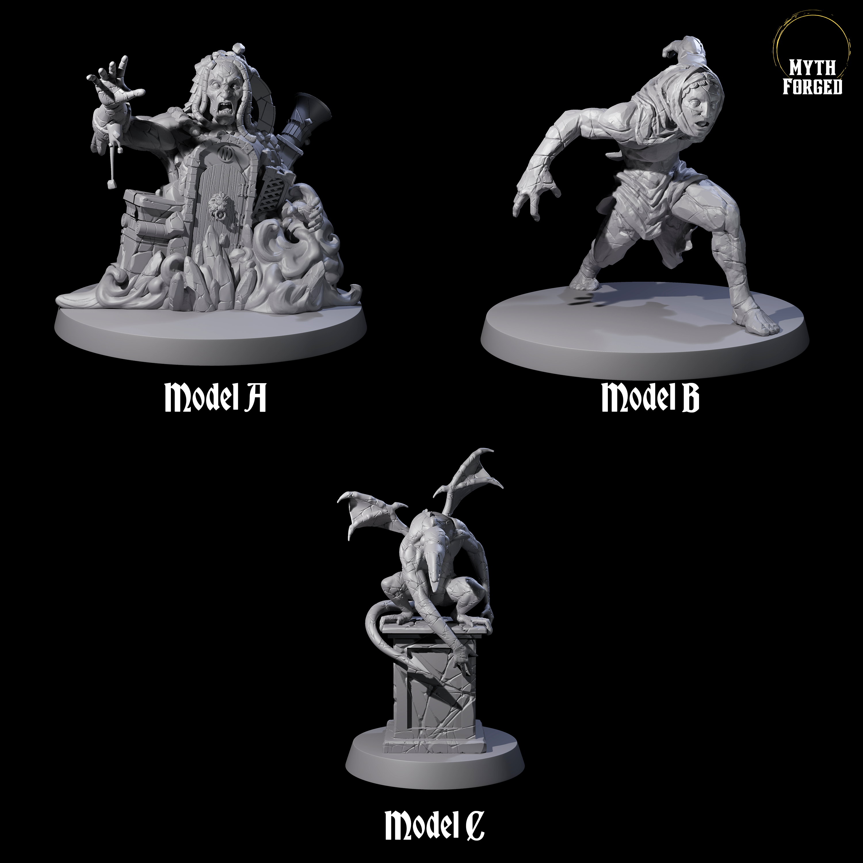 Three Stony Animated Statues Miniature for Dungeons and Dragons, Pathfinder or other TTRPGs
