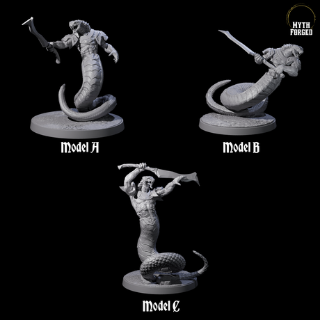 Three Striking Yuan-ti Abominations Miniature for Dungeons and Dragons, Pathfinder or other TTRPGs