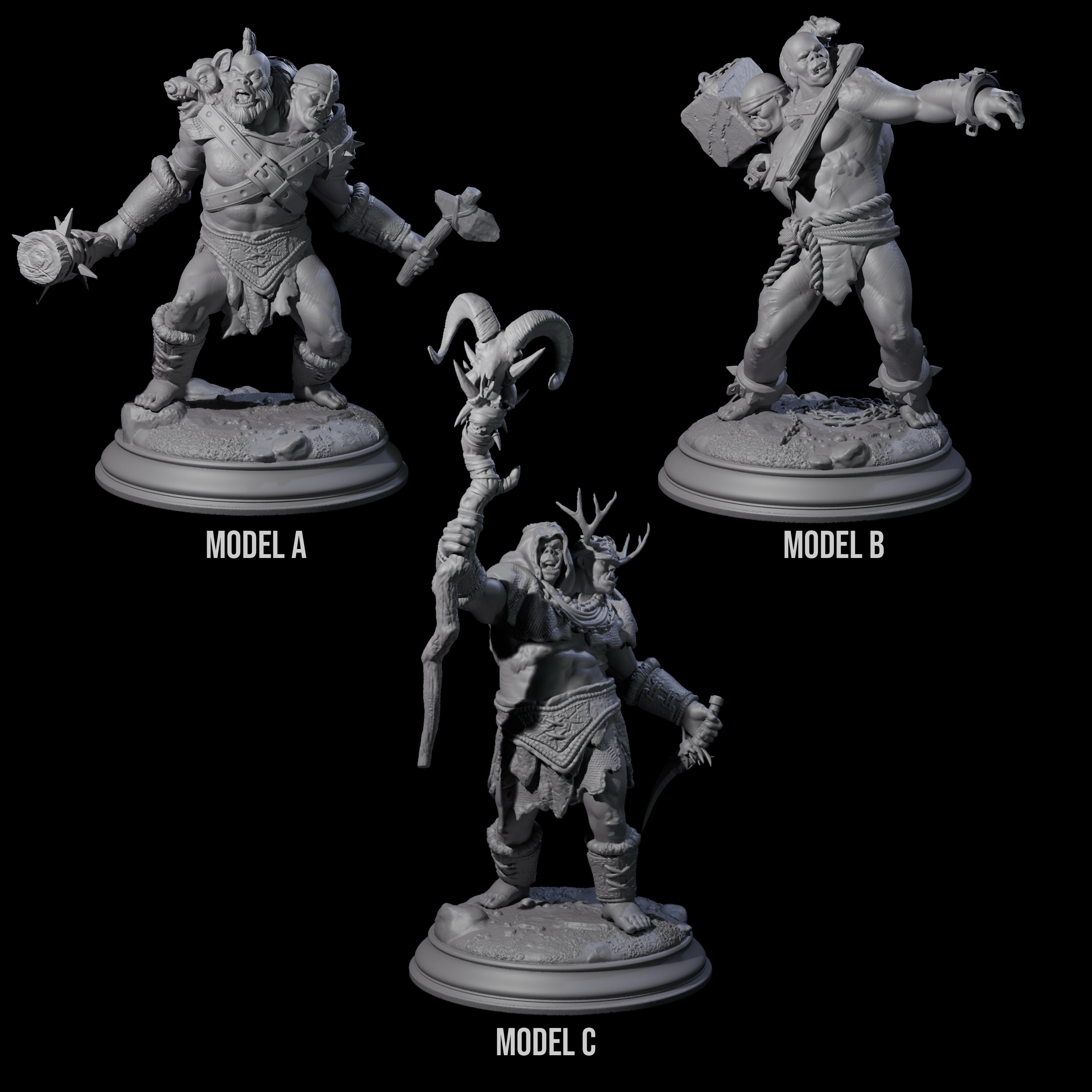 Three Stupid Ettins Miniature for Dungeons and Dragons, Pathfinder or other TTRPGs