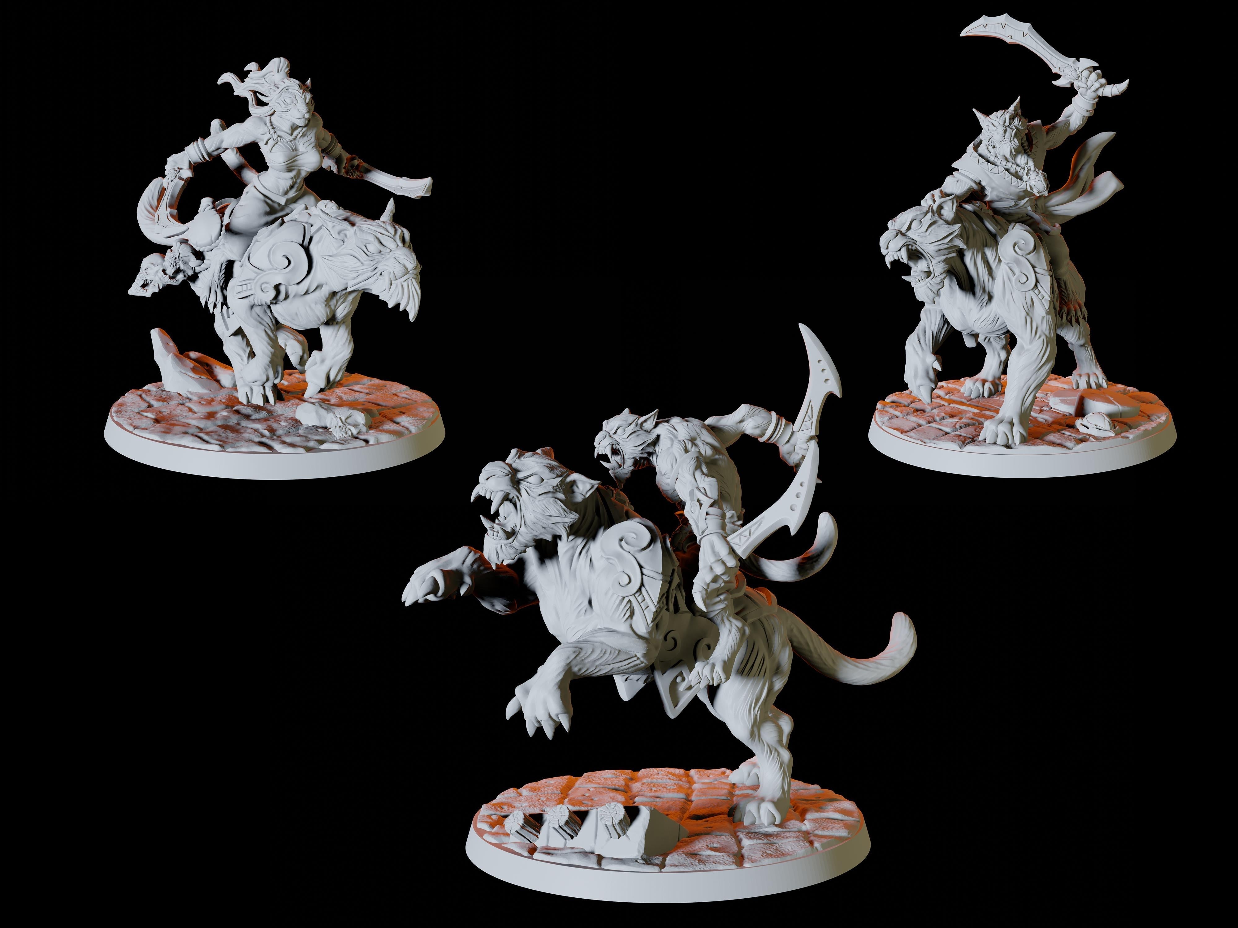 Three Tabaxi Rider Miniatures for Dungeons and Dragons - Myth Forged