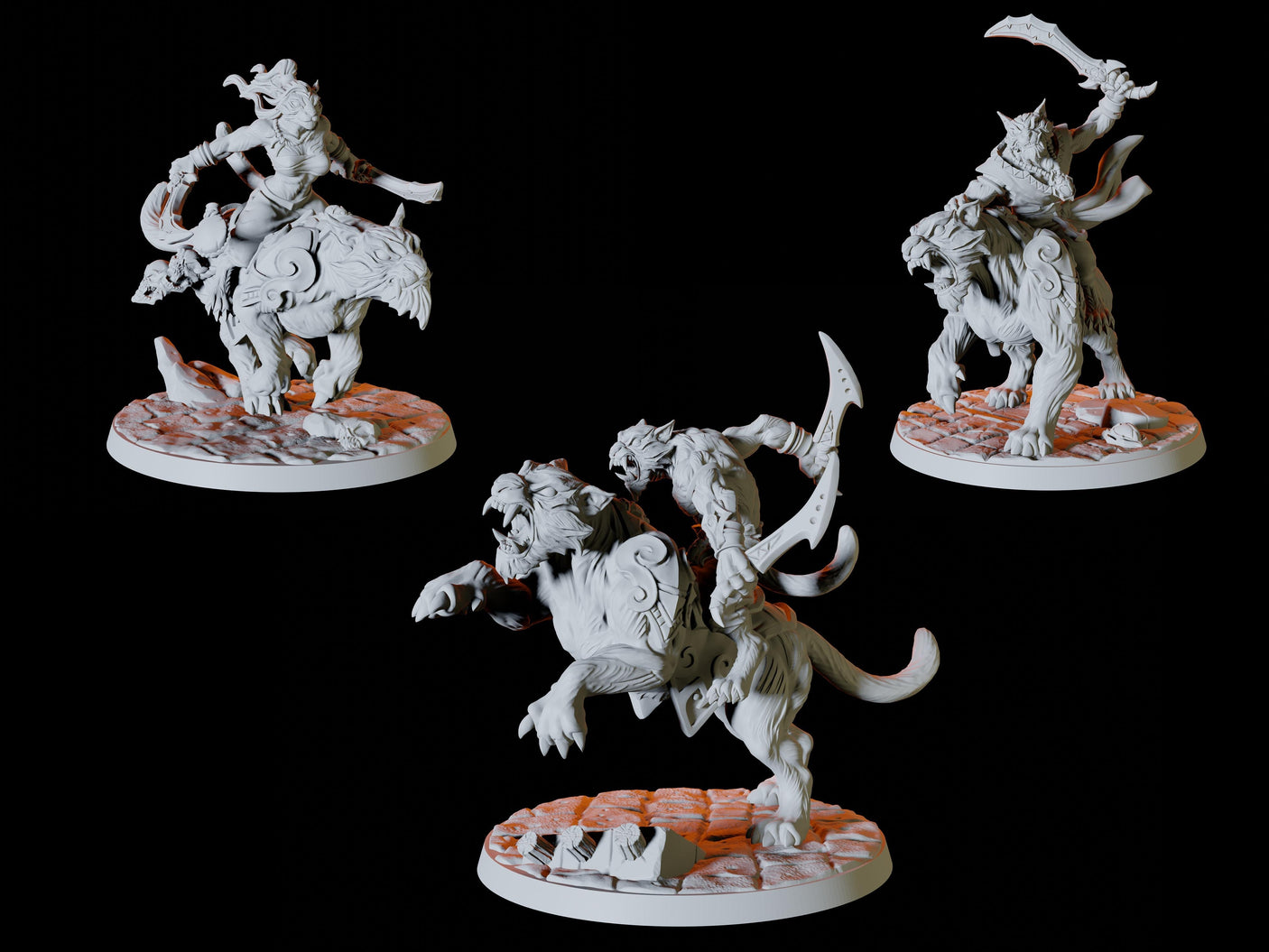 Three Tabaxi Riders Miniature for Dungeons and Dragons, Pathfinder or other TTRPGs