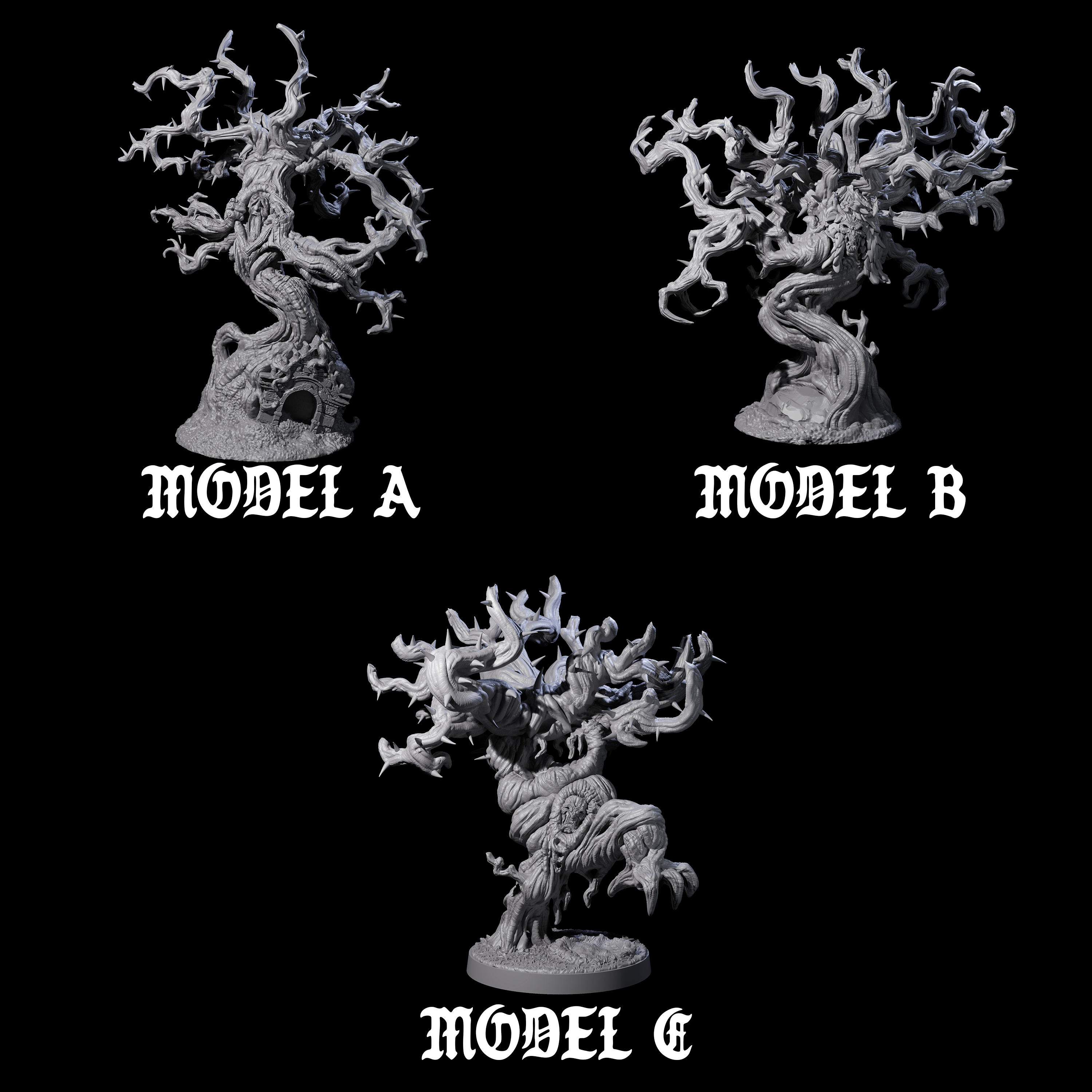 Three Thorny Tree Blights Miniature for Dungeons and Dragons, Pathfinder or other TTRPGs
