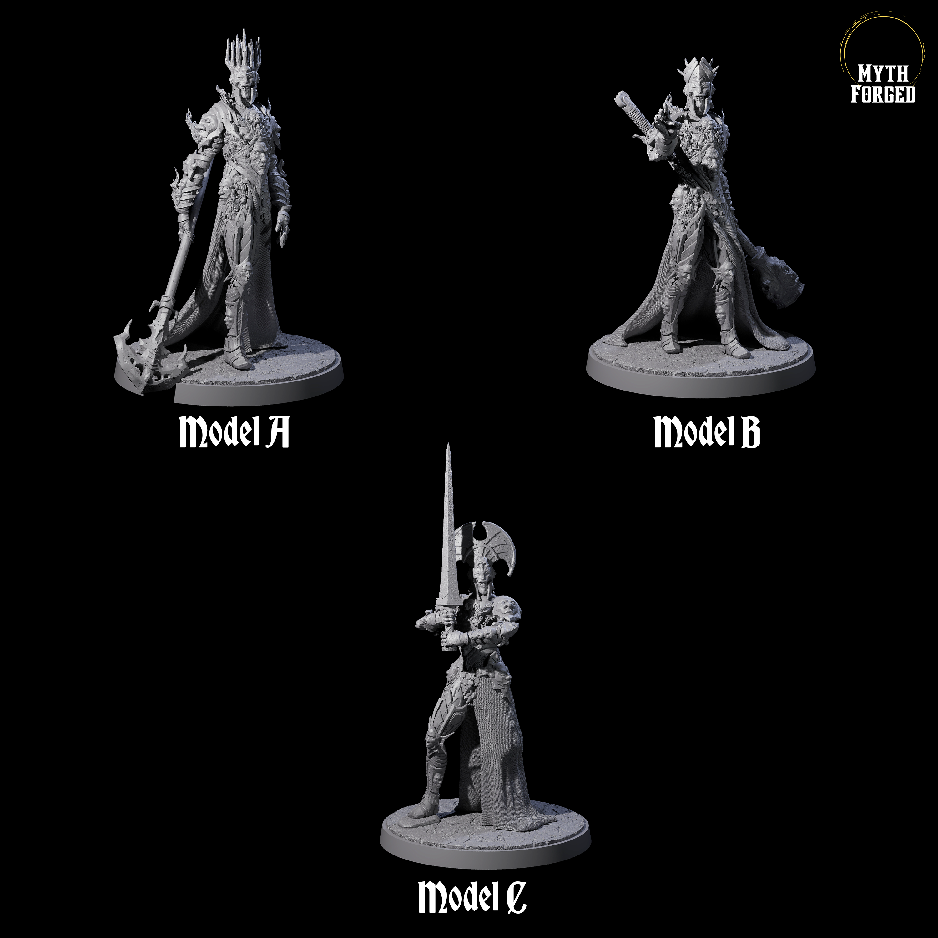 Three Towering Graveknights Miniature for Dungeons and Dragons, Pathfinder or other TTRPGs