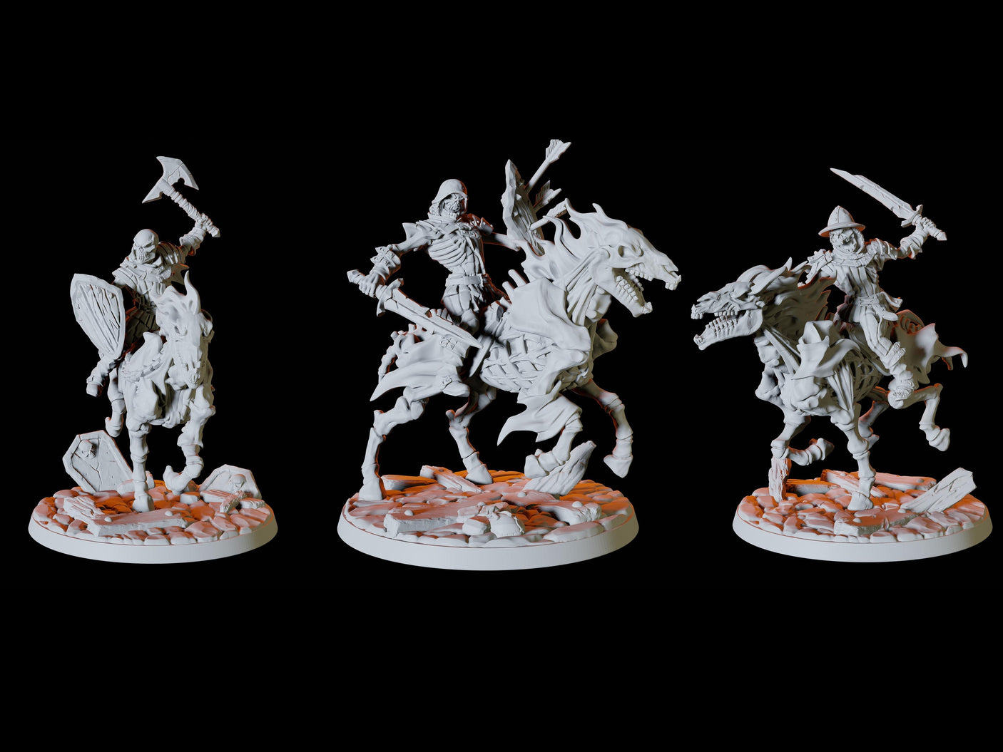 Three Undead Skeleton Riders Miniature for Dungeons and Dragons, Pathfinder or other TTRPGs