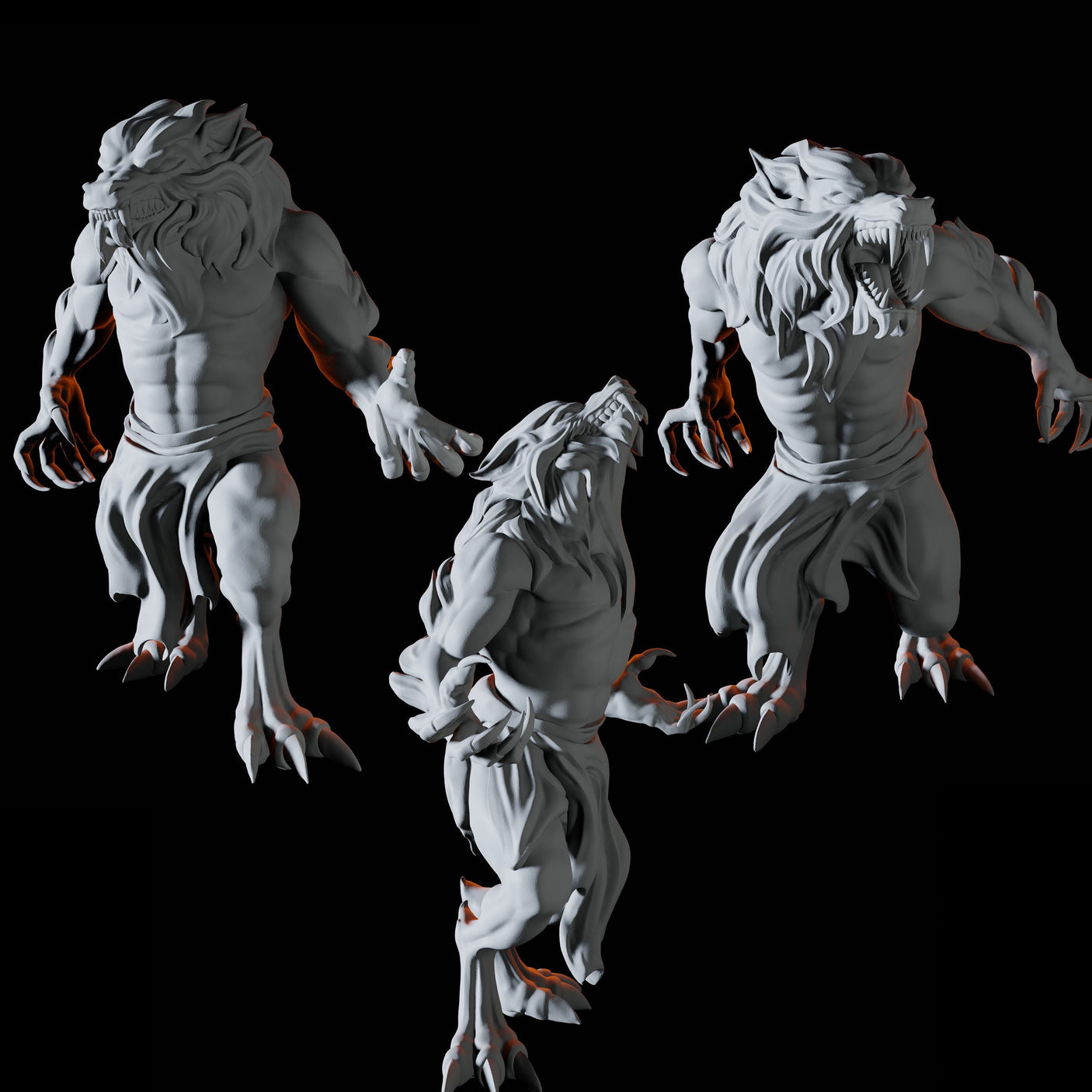 Three Werewolves Miniature for Dungeons and Dragons, Pathfinder or other TTRPGs