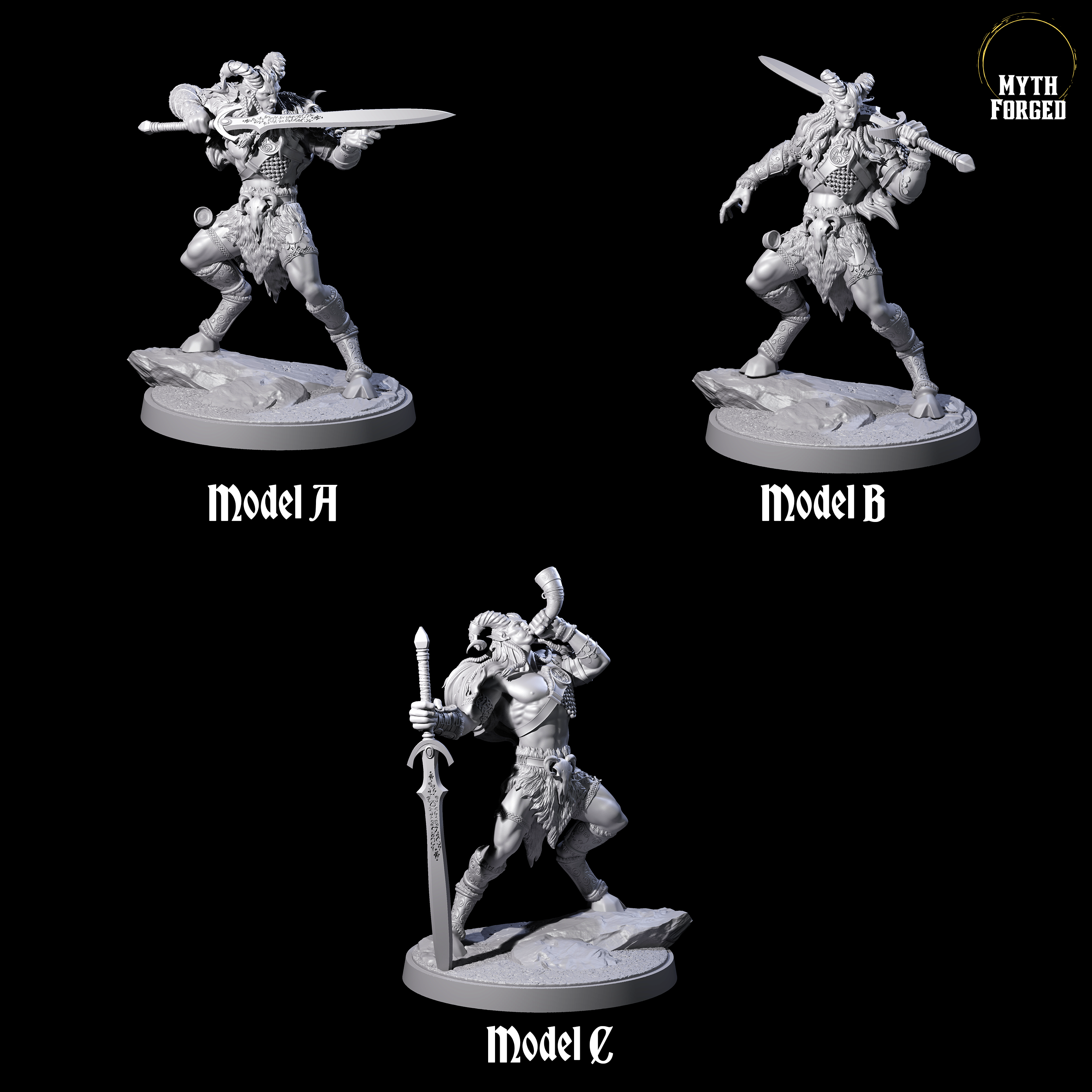 Three Wild Satyr Hunters Miniature for Dungeons and Dragons, Pathfinder or other TTRPGs