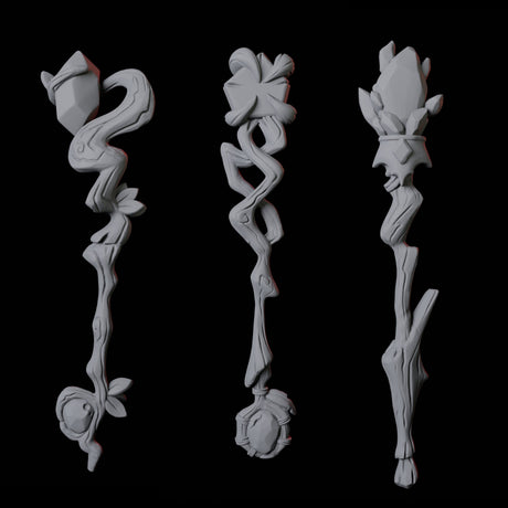 Three Wizard Staffs Miniature for Dungeons and Dragons, Pathfinder or other TTRPGs