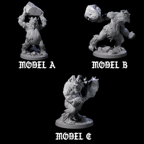 Three Yeti Stonehurlers Miniature for Dungeons and Dragons, Pathfinder or other TTRPGs