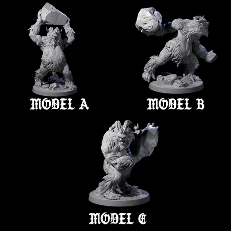 Three Yeti Stonehurlers Miniature for Dungeons and Dragons, Pathfinder or other TTRPGs