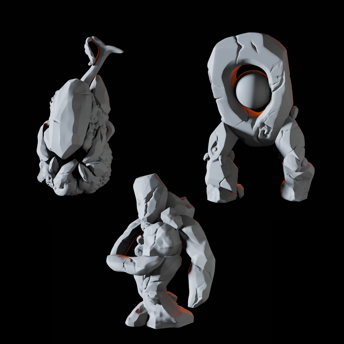 Three Young Earth Elementals Miniature for Dungeons and Dragons, Pathfinder or other TTRPGs