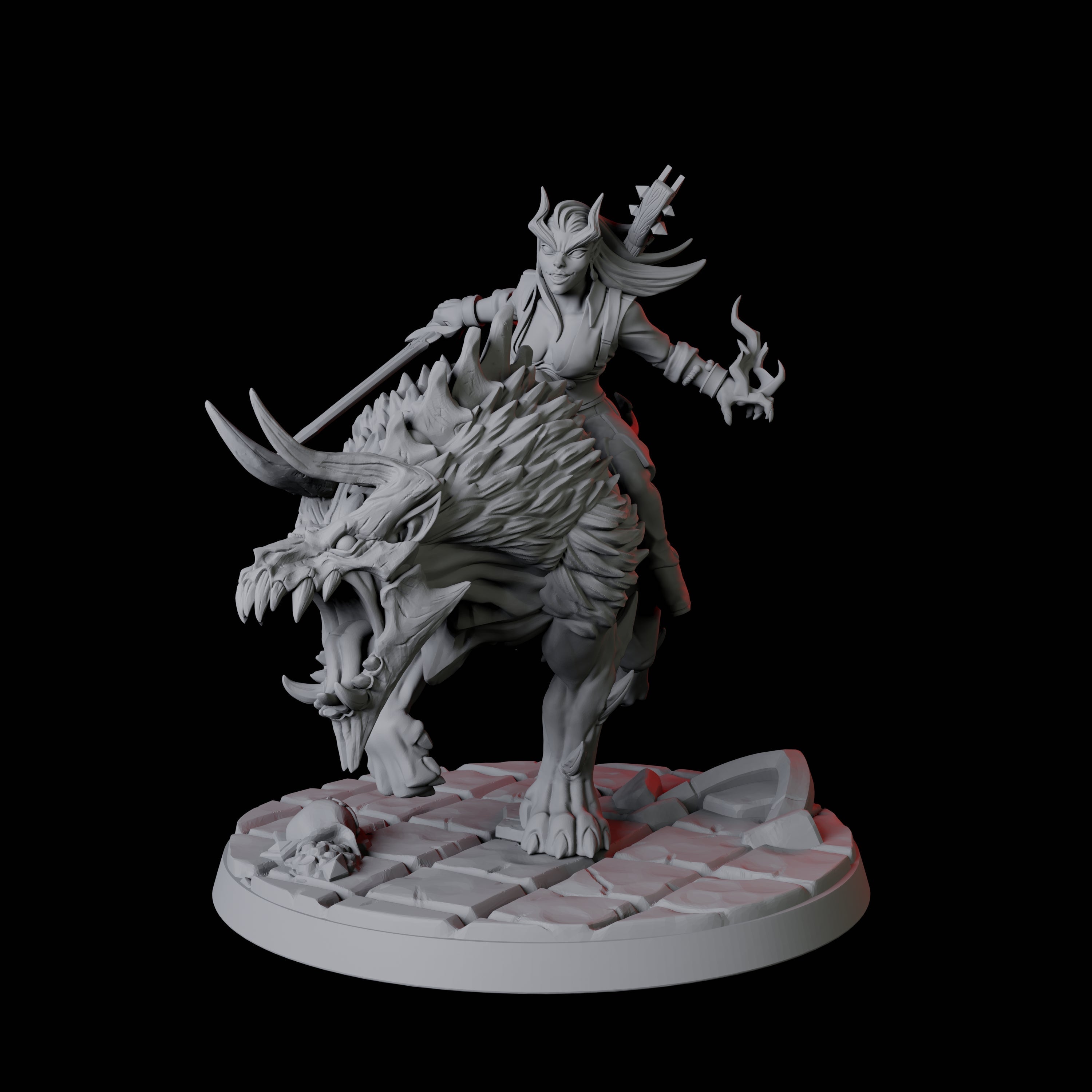 Tiefling Trickster on Hell Hound A Miniature for Dungeons and Dragons, Pathfinder or other TTRPGs