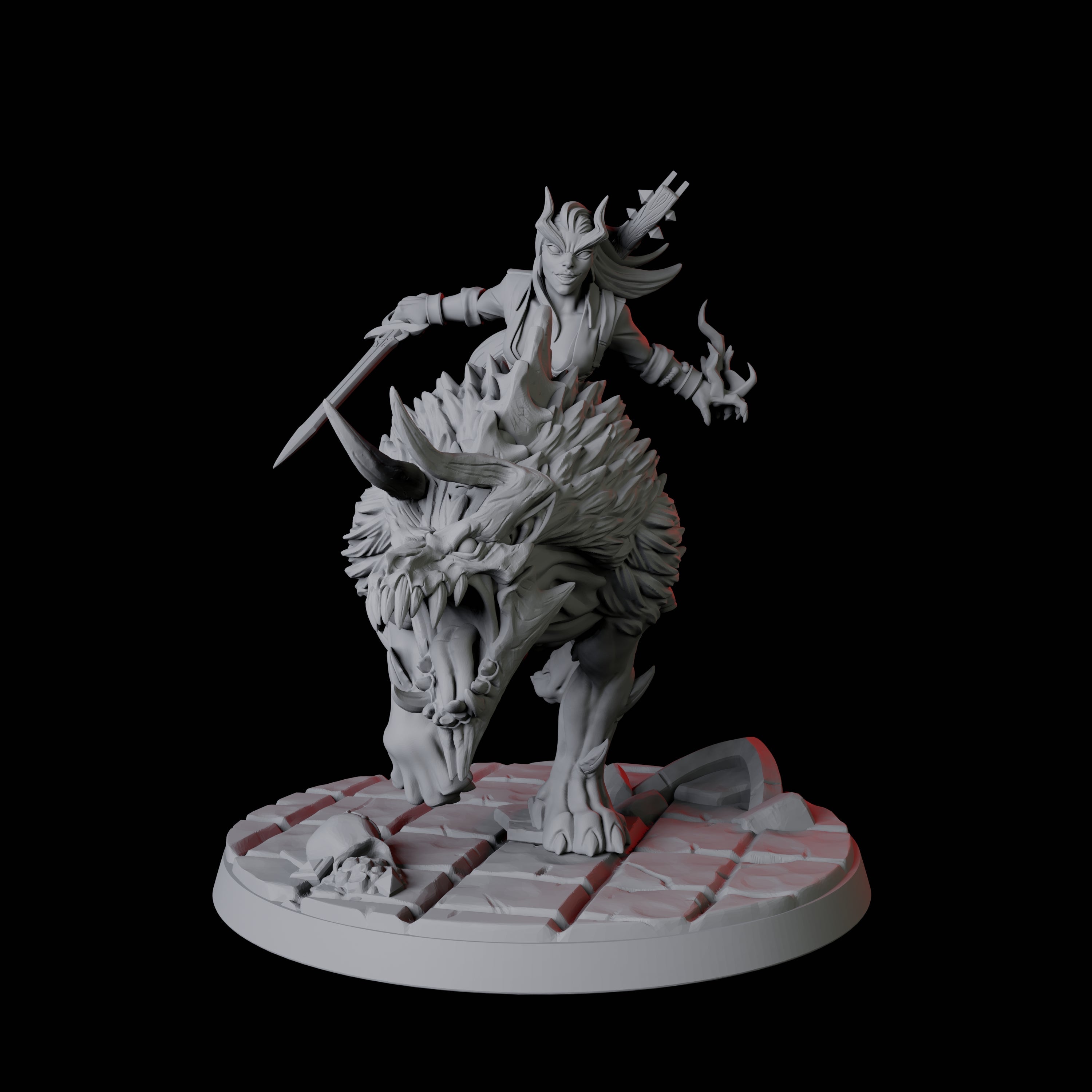 Tiefling Trickster on Hell Hound A Miniature for Dungeons and Dragons, Pathfinder or other TTRPGs