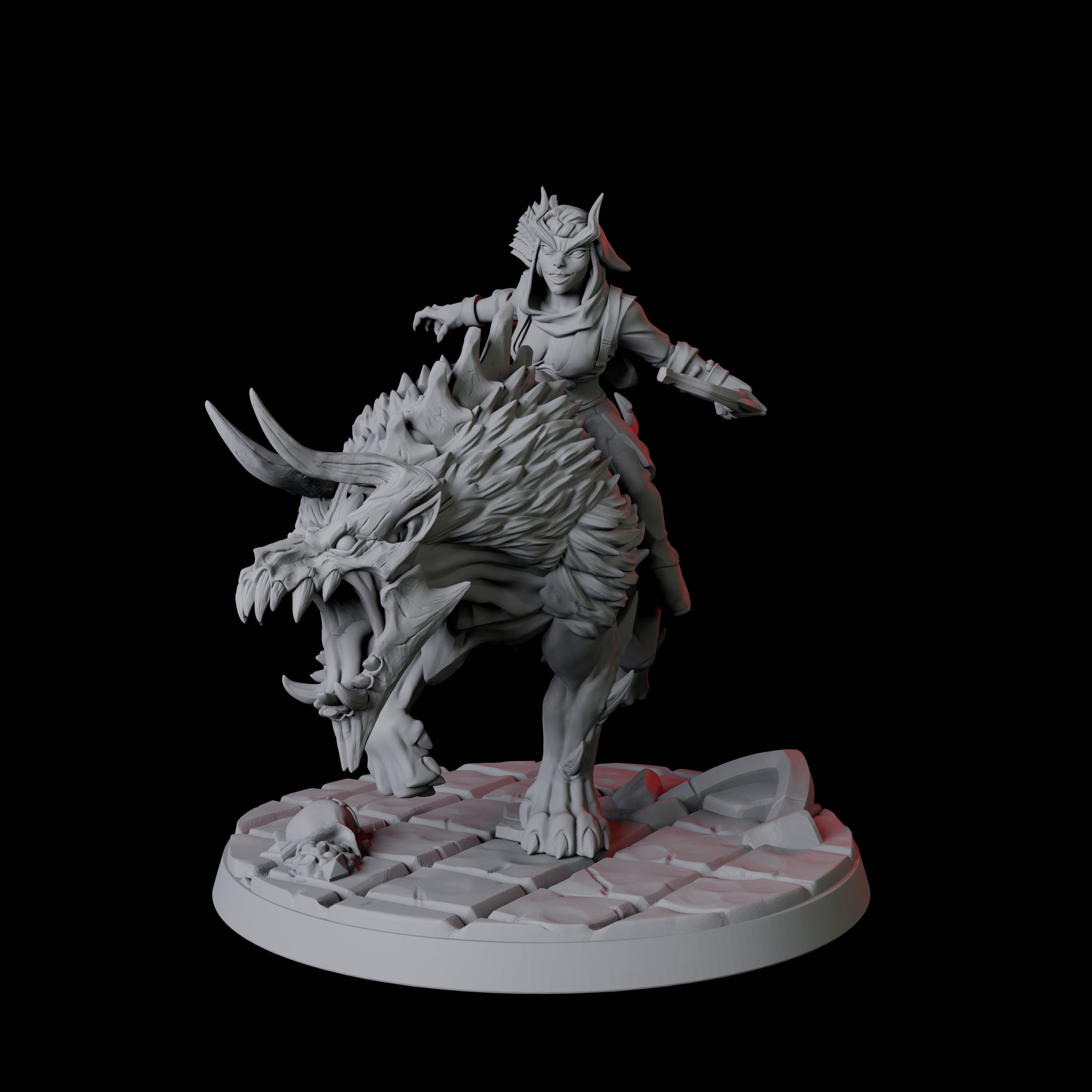 Tiefling Trickster on Hell Hound A Miniature for Dungeons and Dragons, Pathfinder or other TTRPGs