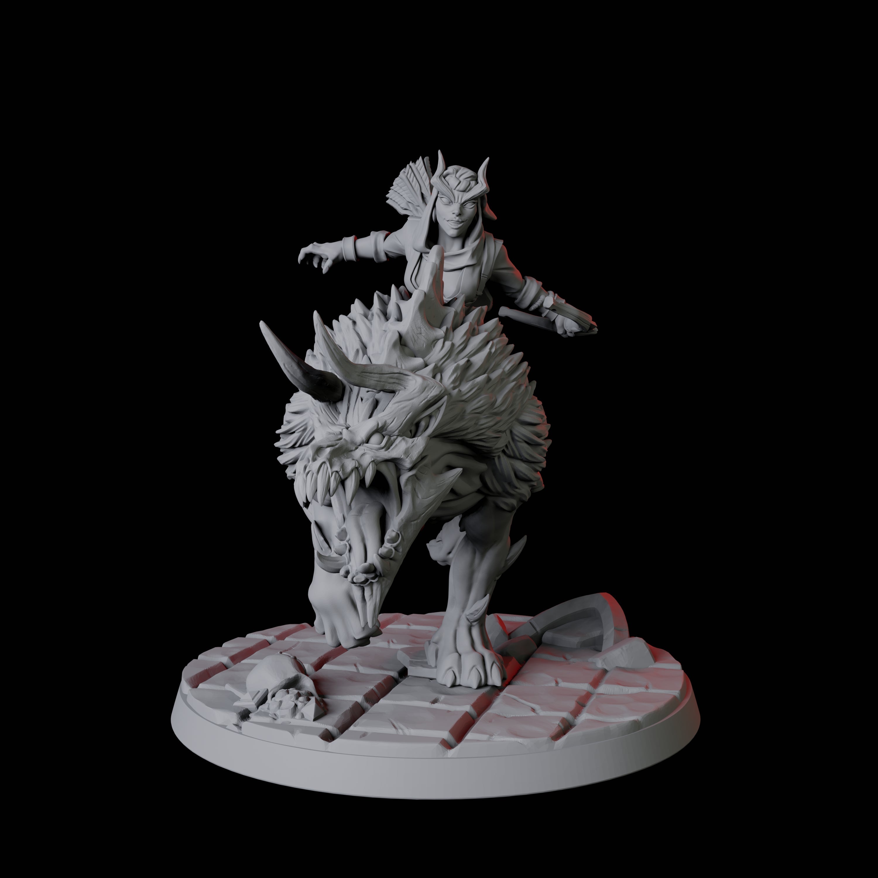 Tiefling Trickster on Hell Hound A Miniature for Dungeons and Dragons, Pathfinder or other TTRPGs