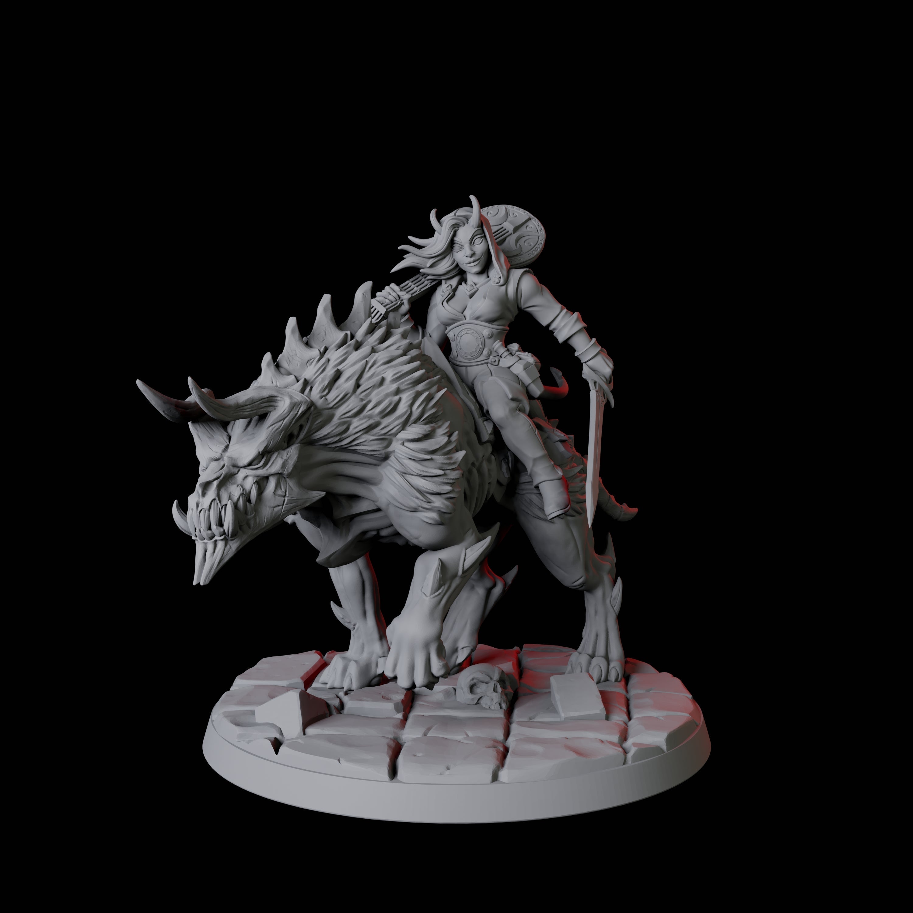 Tiefling Trickster on Hell Hound B Miniature for Dungeons and Dragons, Pathfinder or other TTRPGs