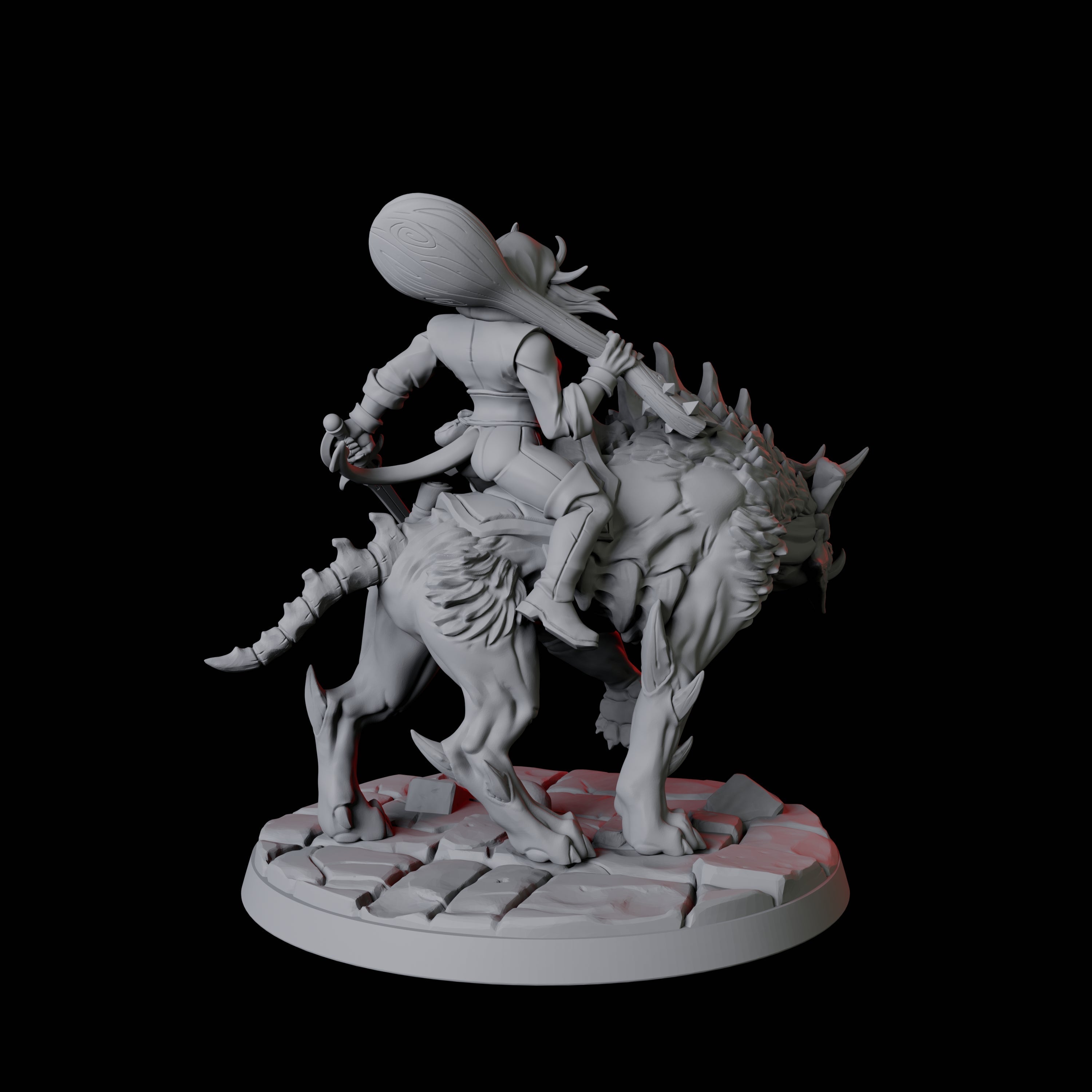 Tiefling Trickster on Hell Hound B Miniature for Dungeons and Dragons, Pathfinder or other TTRPGs