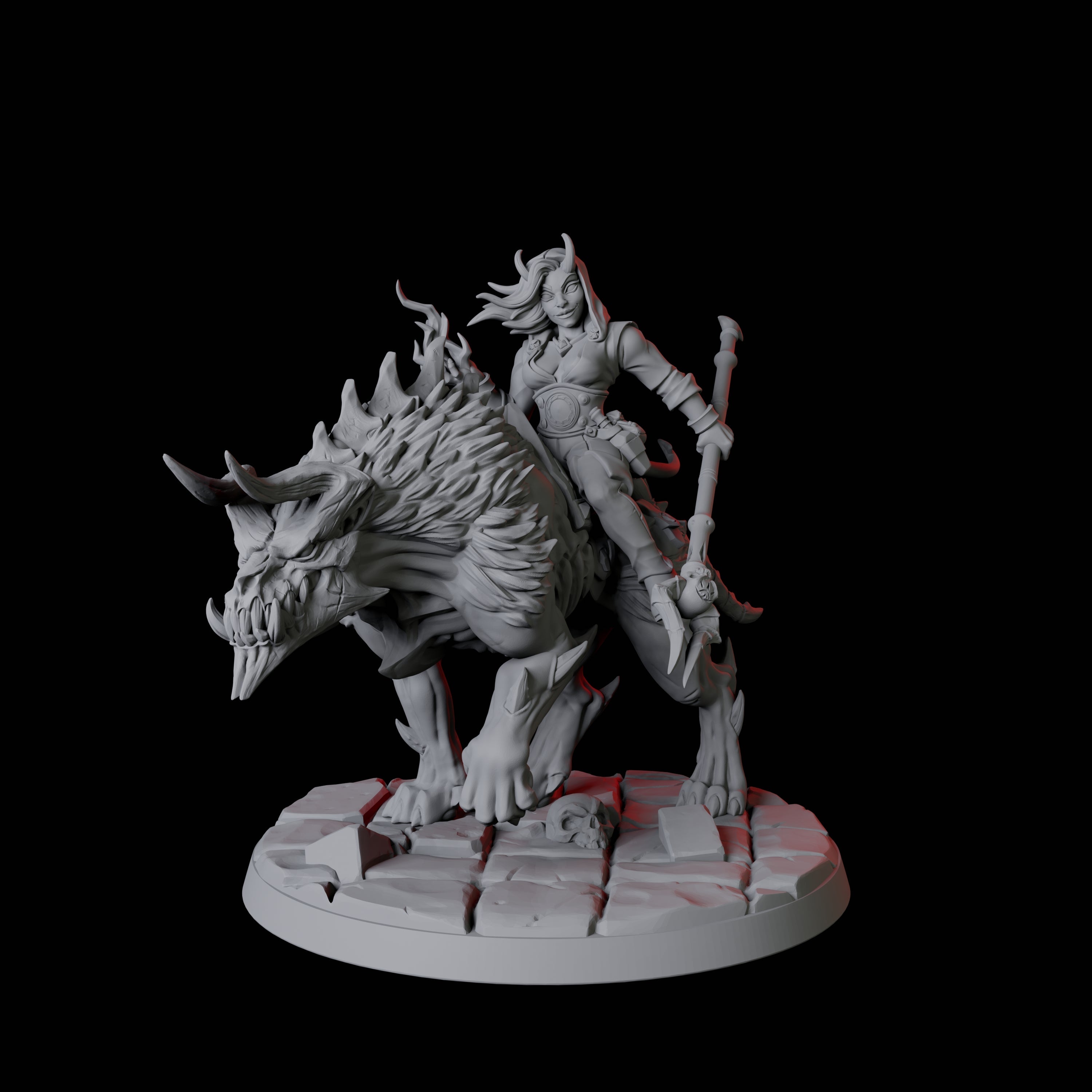 Tiefling Trickster on Hell Hound B Miniature for Dungeons and Dragons, Pathfinder or other TTRPGs