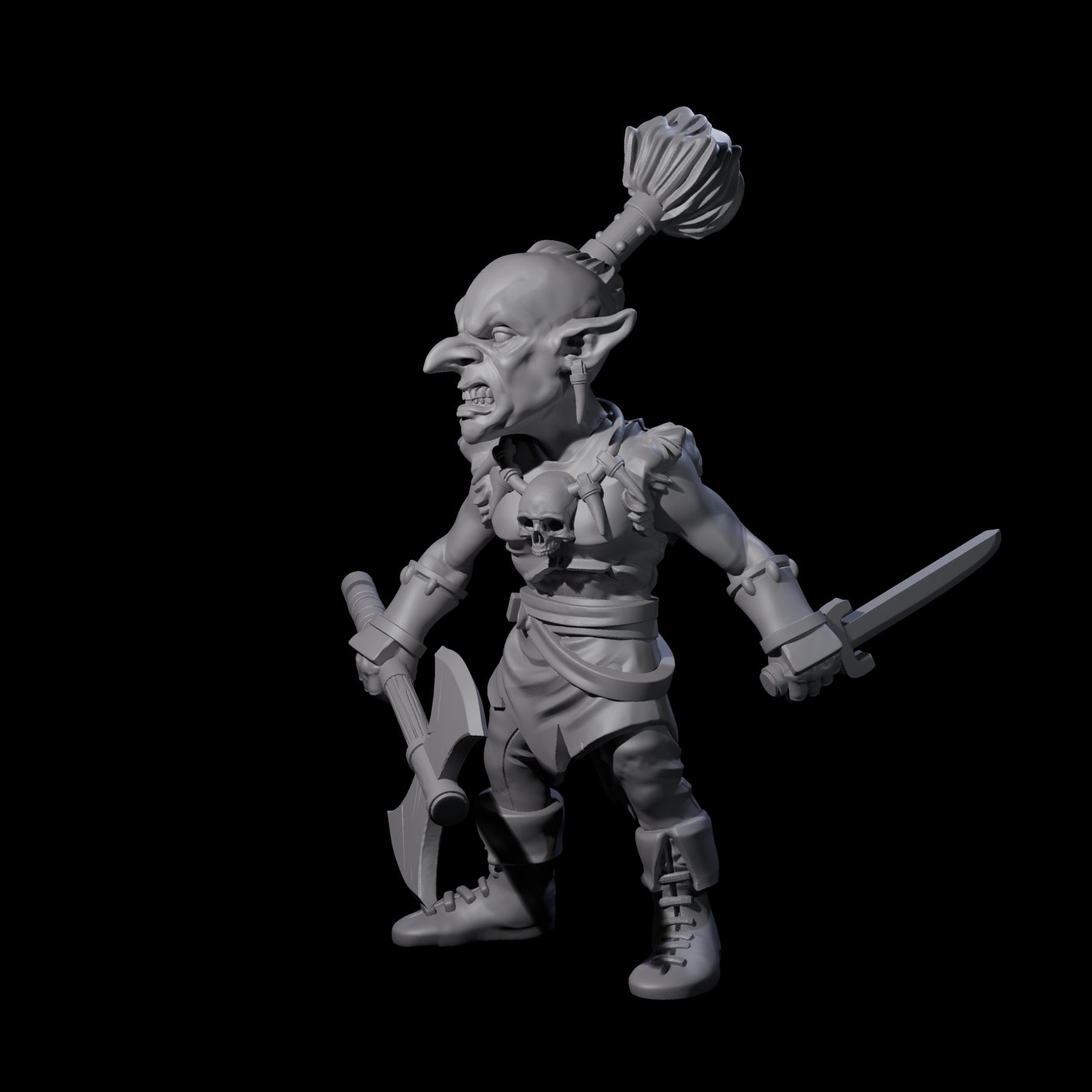 Tooled Up Goblin Barbarian Miniature for Dungeons and Dragons, Pathfinder or other TTRPGs