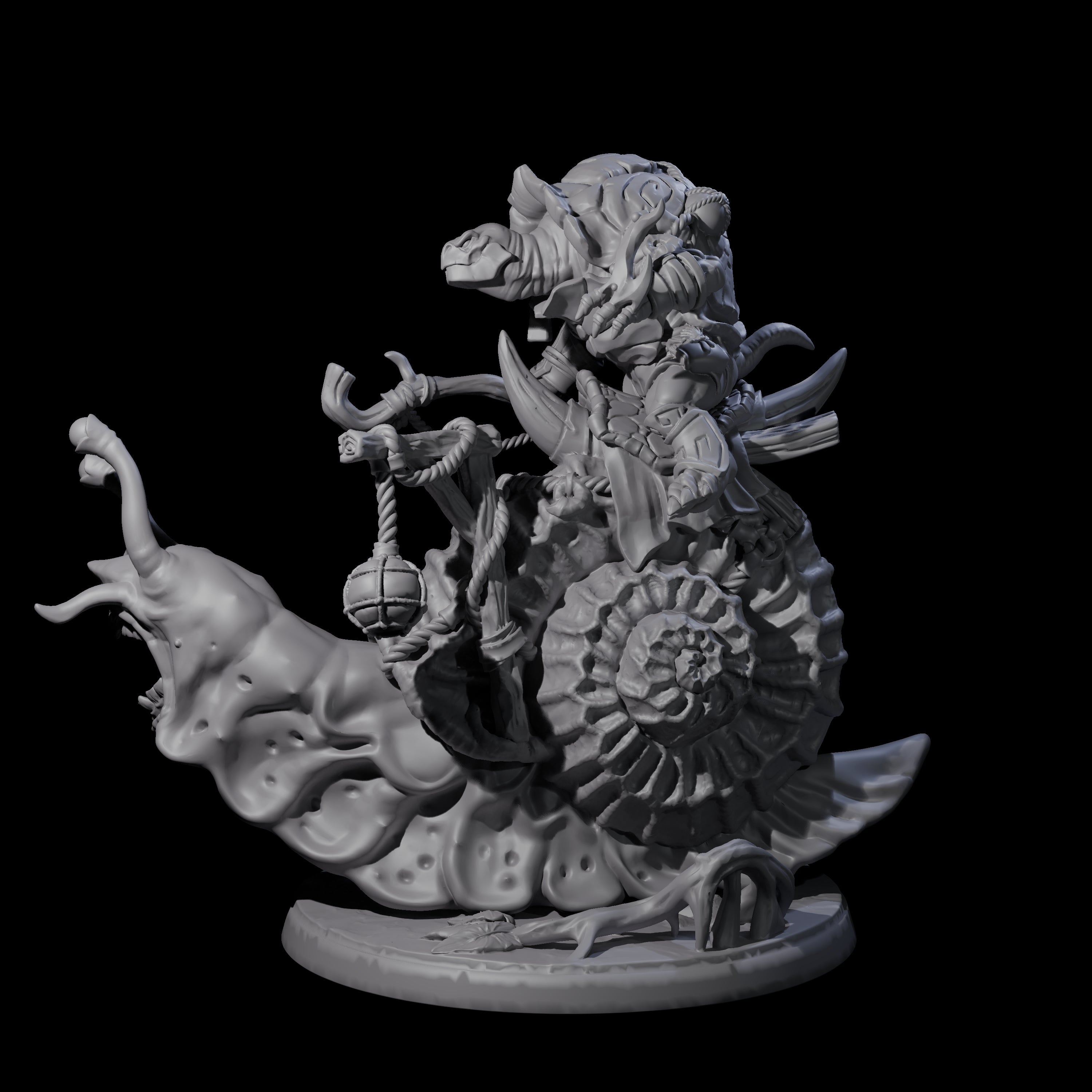 Tortle Warrior Riding Giant Snail A Miniature for Dungeons and Dragons, Pathfinder or other TTRPGs