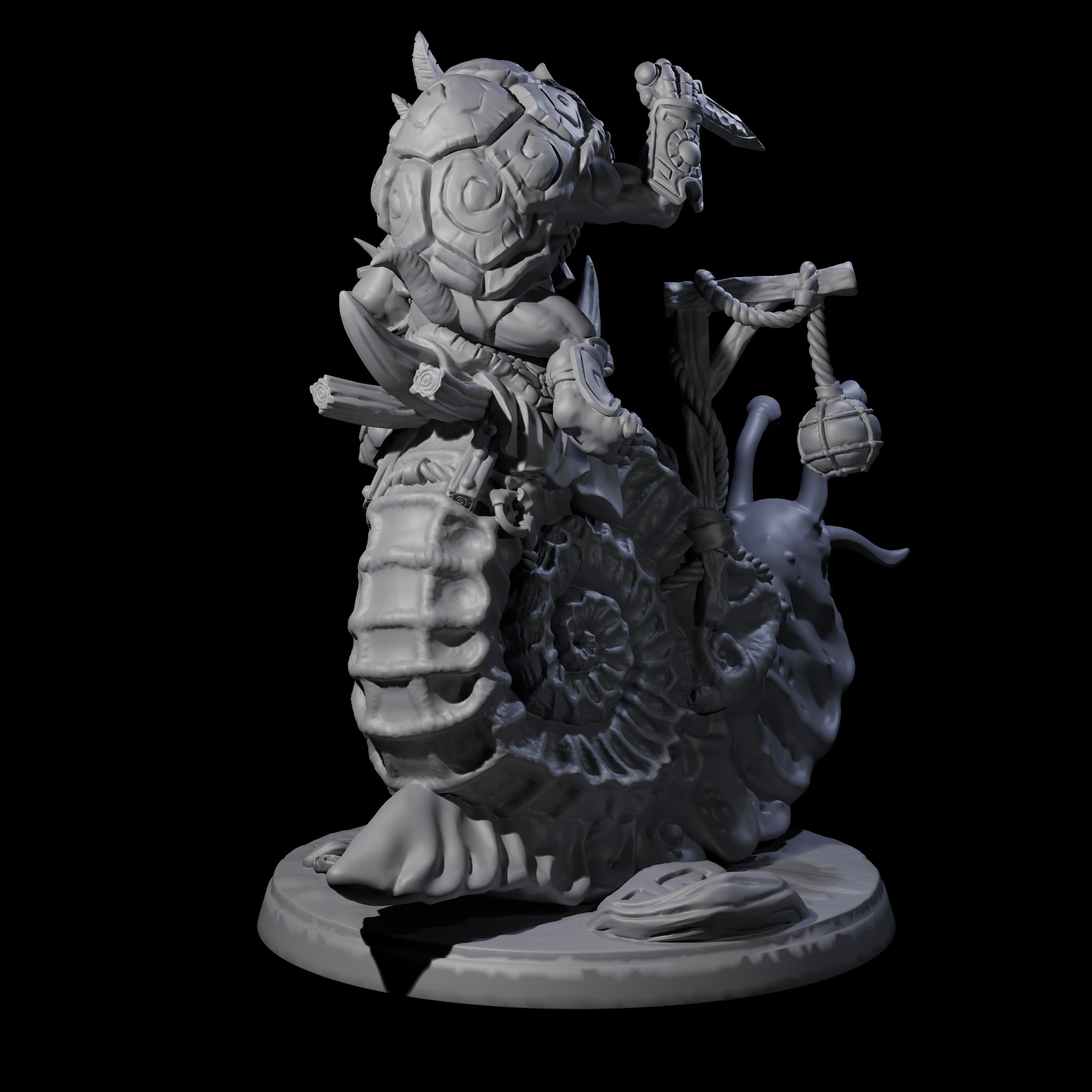 Tortle Warrior Riding Giant Snail B Miniature for Dungeons and Dragons, Pathfinder or other TTRPGs