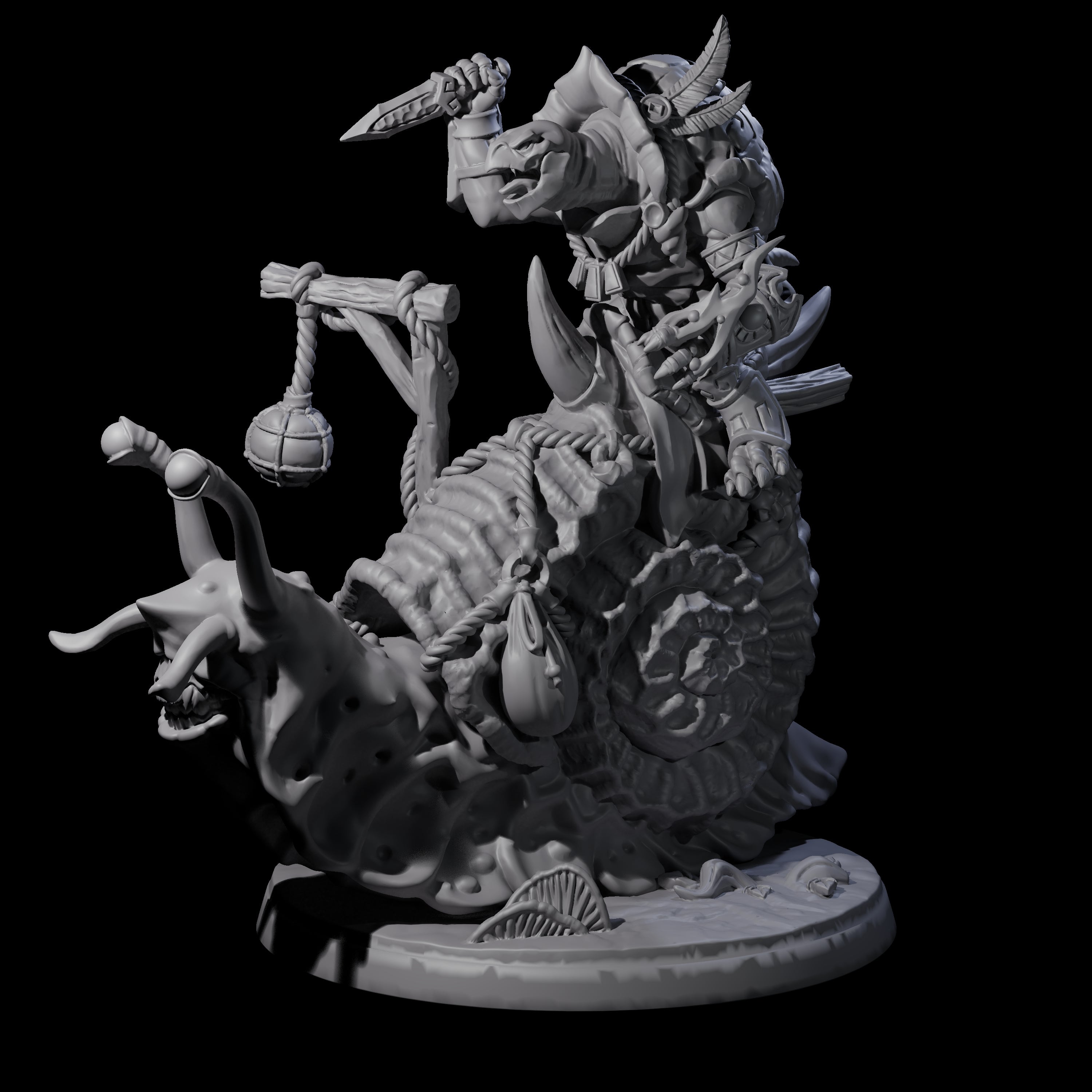 Tortle Warrior Riding Giant Snail B Miniature for Dungeons and Dragons, Pathfinder or other TTRPGs