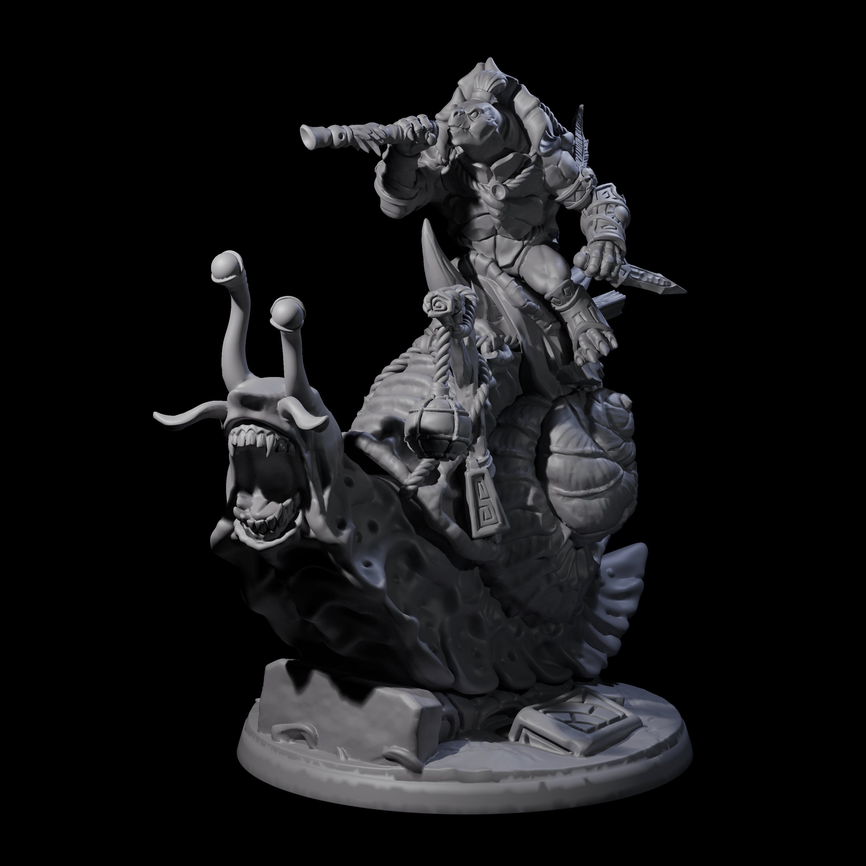 Tortle Warrior Riding Giant Snail C Miniature for Dungeons and Dragons, Pathfinder or other TTRPGs