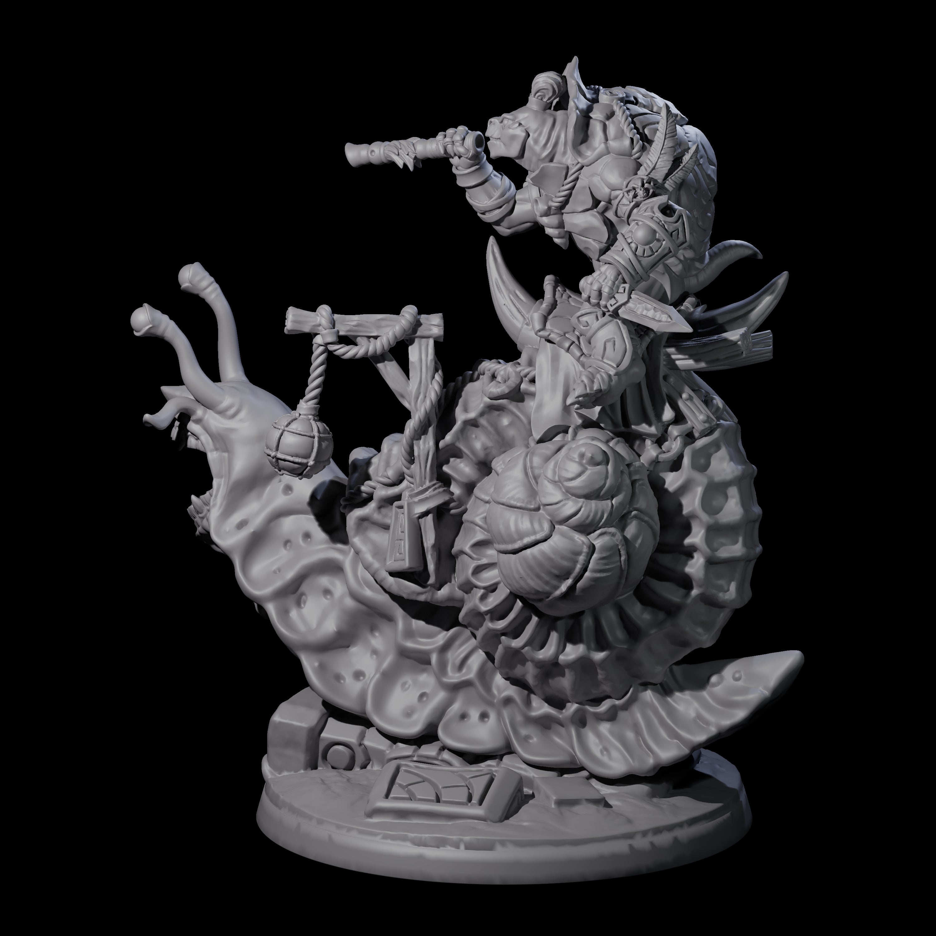 Tortle Warrior Riding Giant Snail C Miniature for Dungeons and Dragons, Pathfinder or other TTRPGs