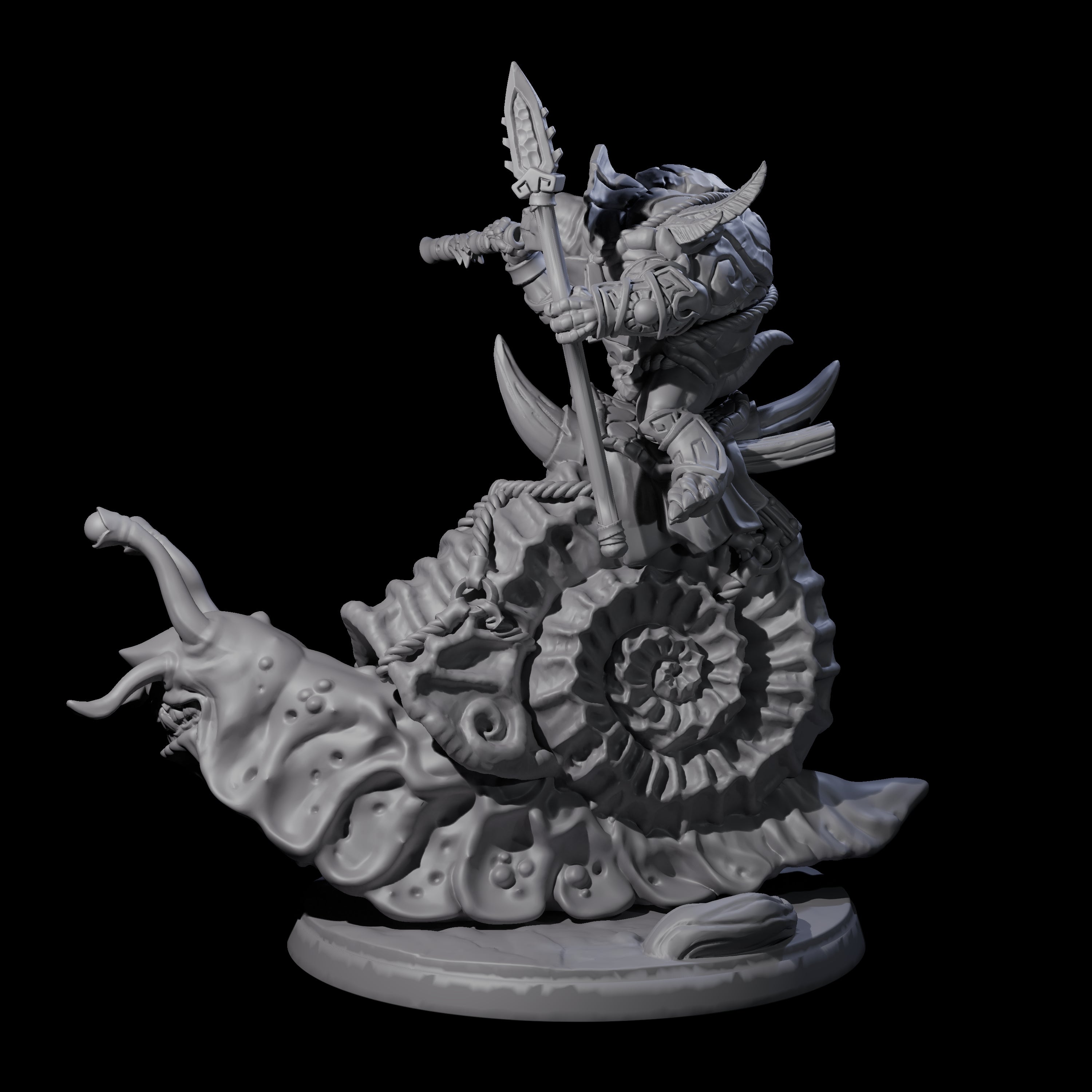 Tortle Warrior Riding Giant Snail D Miniature for Dungeons and Dragons, Pathfinder or other TTRPGs