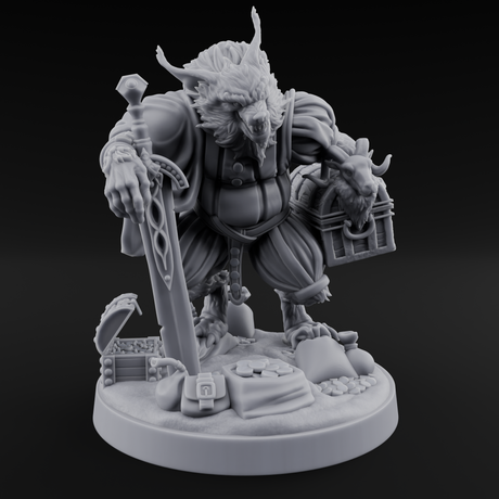Treasure Collecting Werewolf Barbarian Miniature for Dungeons and Dragons, Pathfinder or other TTRPGs
