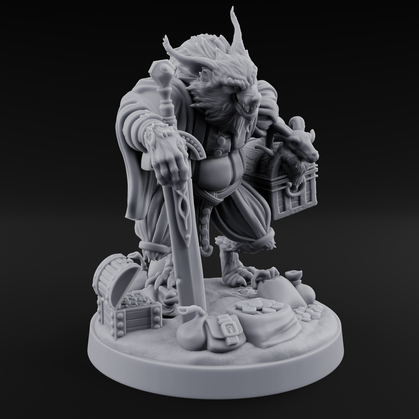 Treasure Collecting Werewolf Barbarian Miniature for Dungeons and Dragons, Pathfinder or other TTRPGs