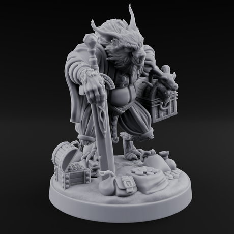 Treasure Collecting Werewolf Barbarian Miniature for Dungeons and Dragons, Pathfinder or other TTRPGs