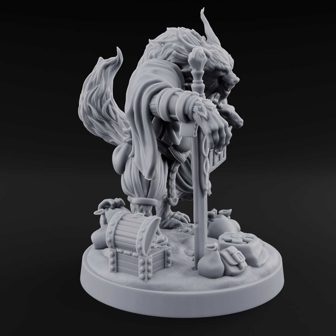 Treasure Collecting Werewolf Barbarian Miniature for Dungeons and Dragons, Pathfinder or other TTRPGs