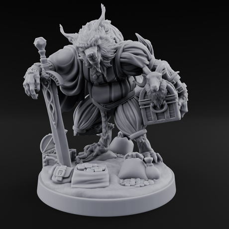 Treasure Collecting Werewolf Barbarian Miniature for Dungeons and Dragons, Pathfinder or other TTRPGs