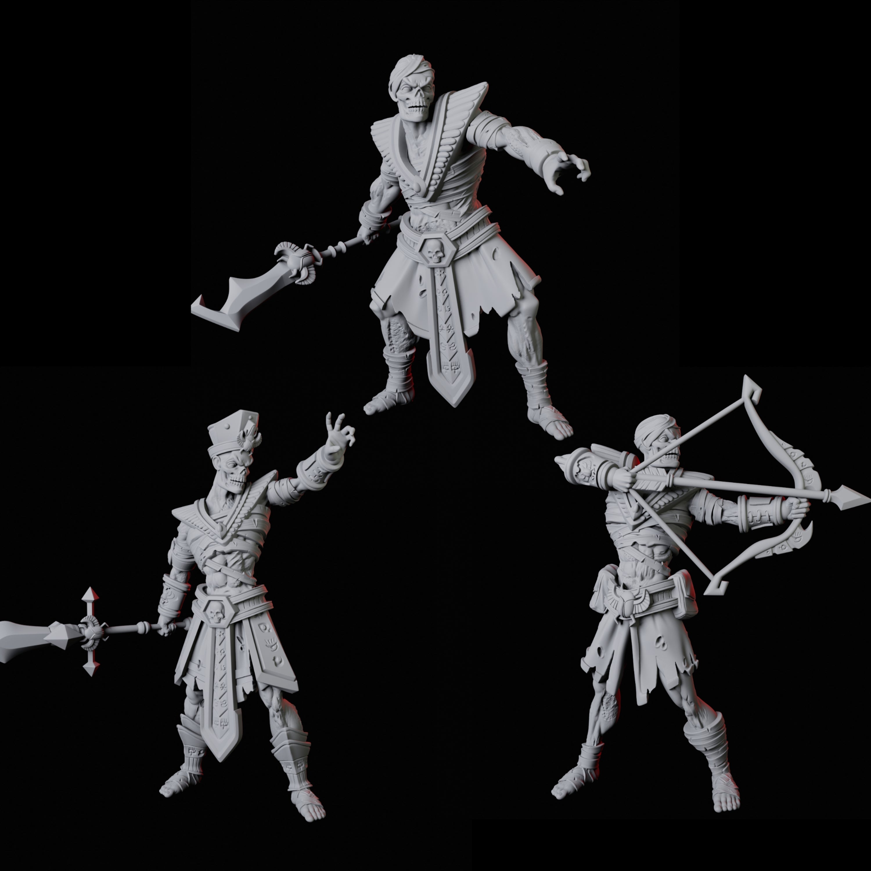 Trio of Undead Ancient Egyptian Guard Mummies Miniature for Dungeons and Dragons, Pathfinder or other TTRPGs