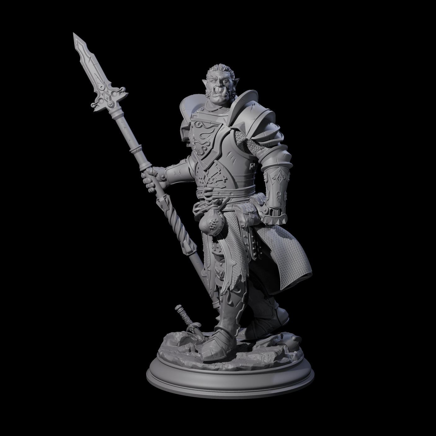 Triumphant Half Orc Paladin Miniature for Dungeons and Dragons, Pathfinder or other TTRPGs