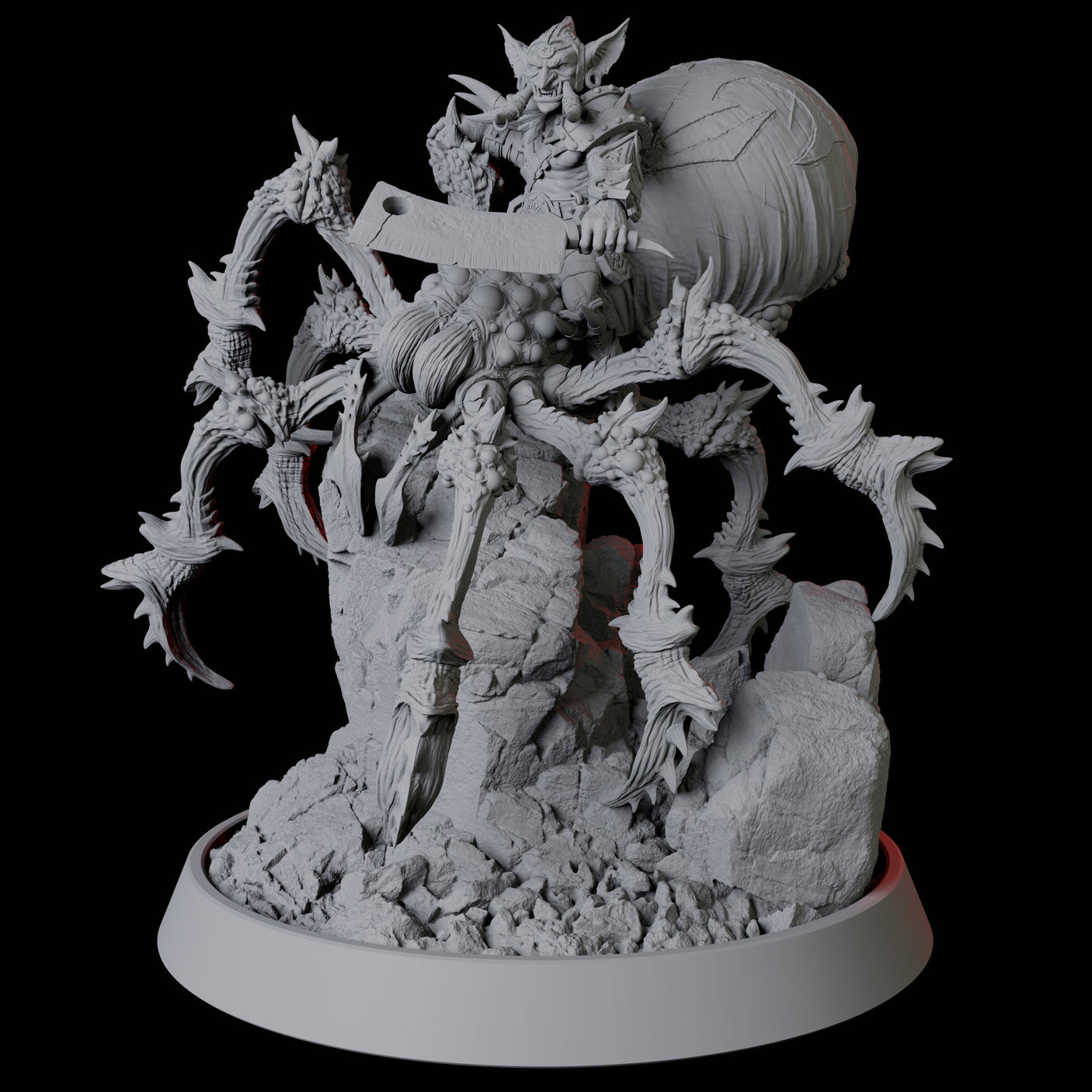 Tusked Goblin Riding a Giant Spider Miniature for Dungeons and Dragons, Pathfinder or other TTRPGs