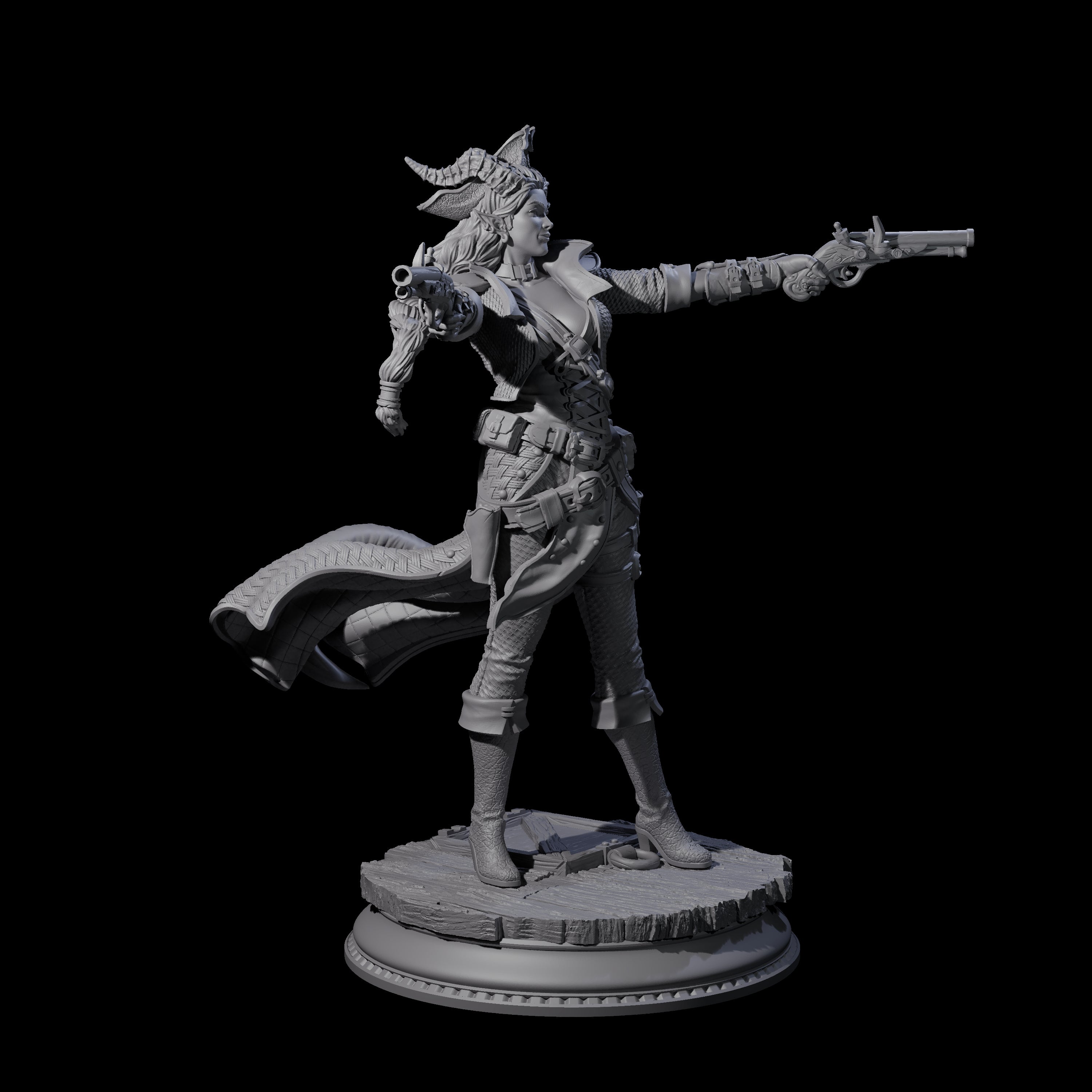 Twin Pistol Tiefling Pirate Miniature for Dungeons and Dragons, Pathfinder or other TTRPGs