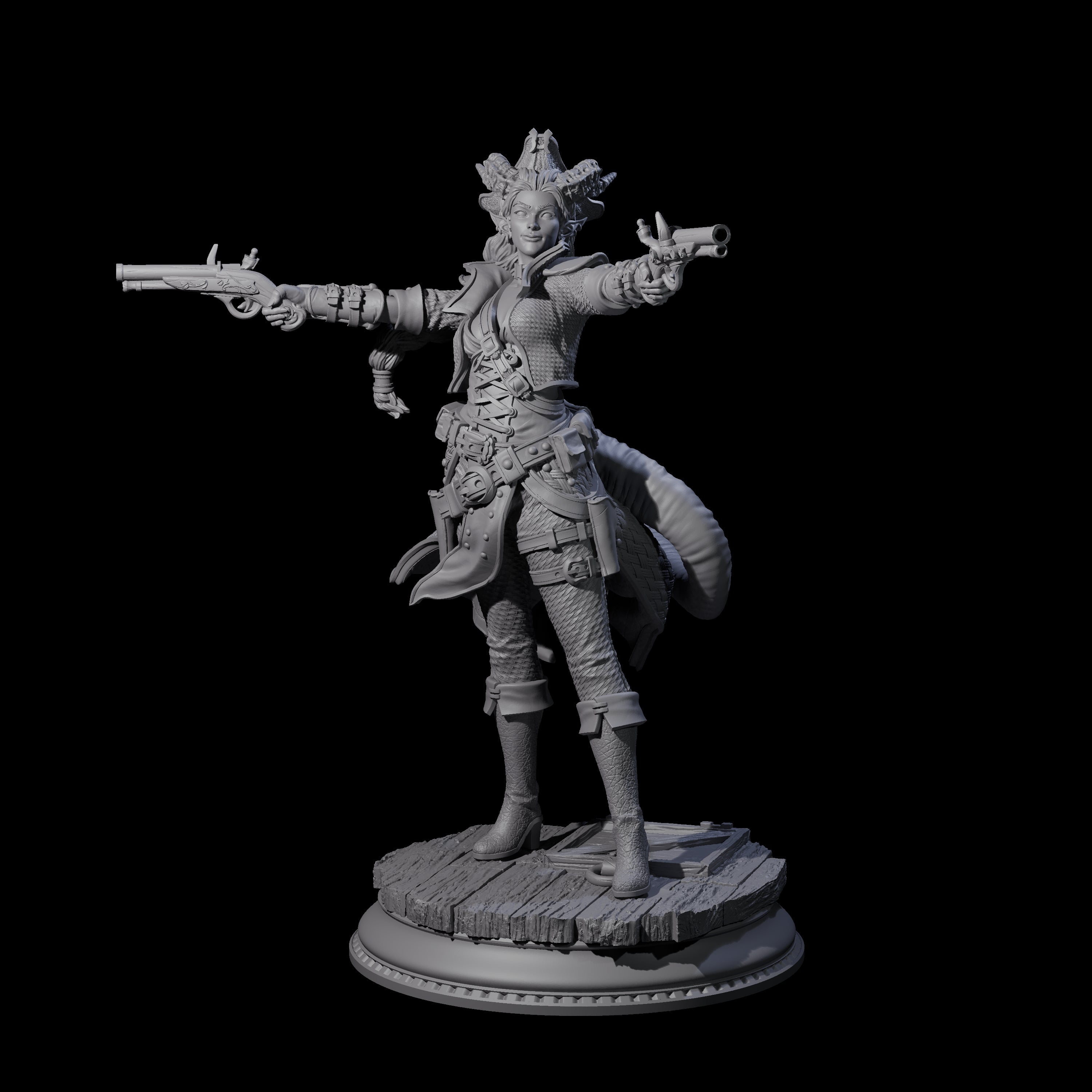 Twin Pistol Tiefling Pirate Miniature for Dungeons and Dragons, Pathfinder or other TTRPGs
