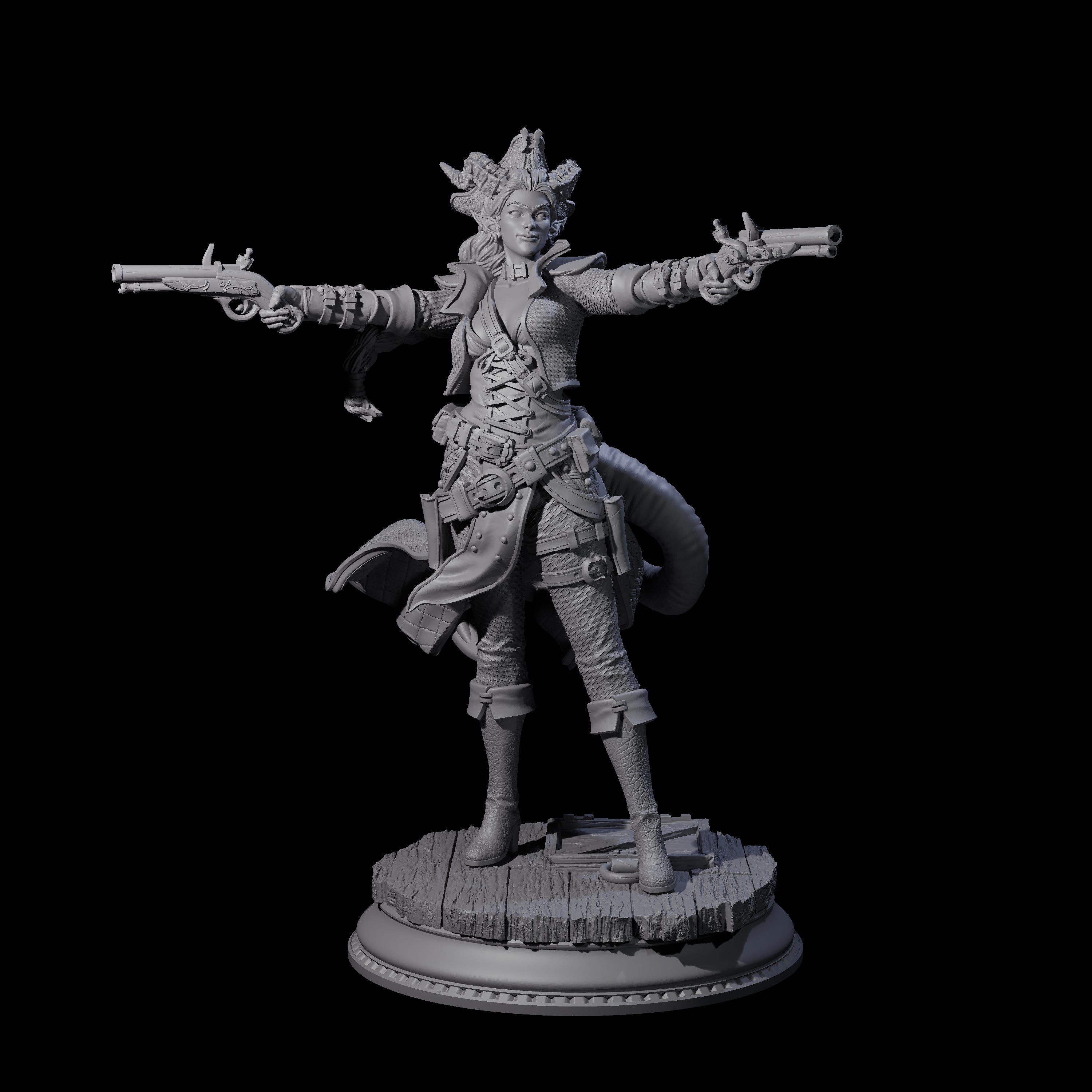 Twin Pistol Tiefling Pirate Miniature for Dungeons and Dragons, Pathfinder or other TTRPGs