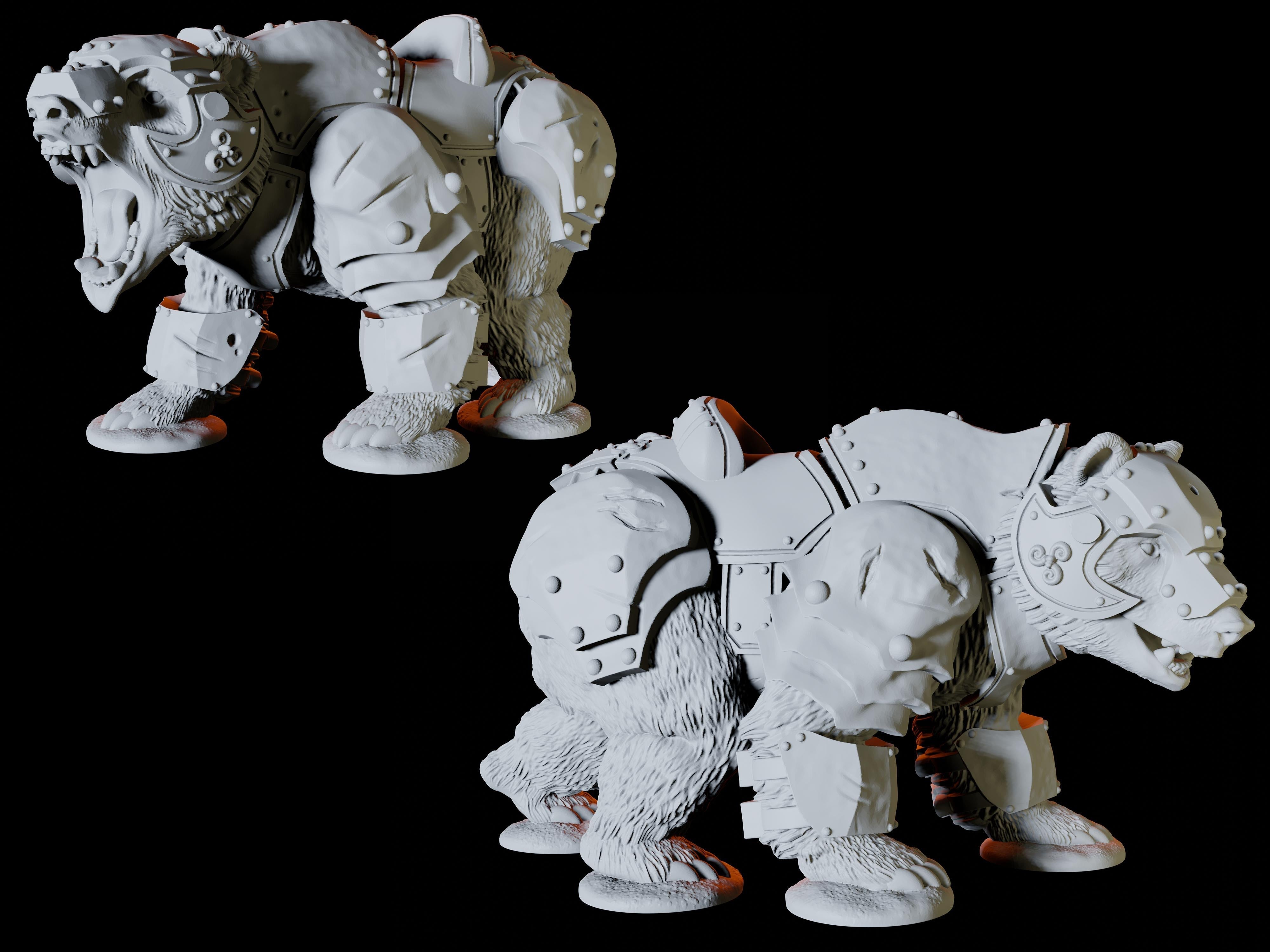 Two Armoured Bear Miniatures for Dungeons and Dragons - Myth Forged