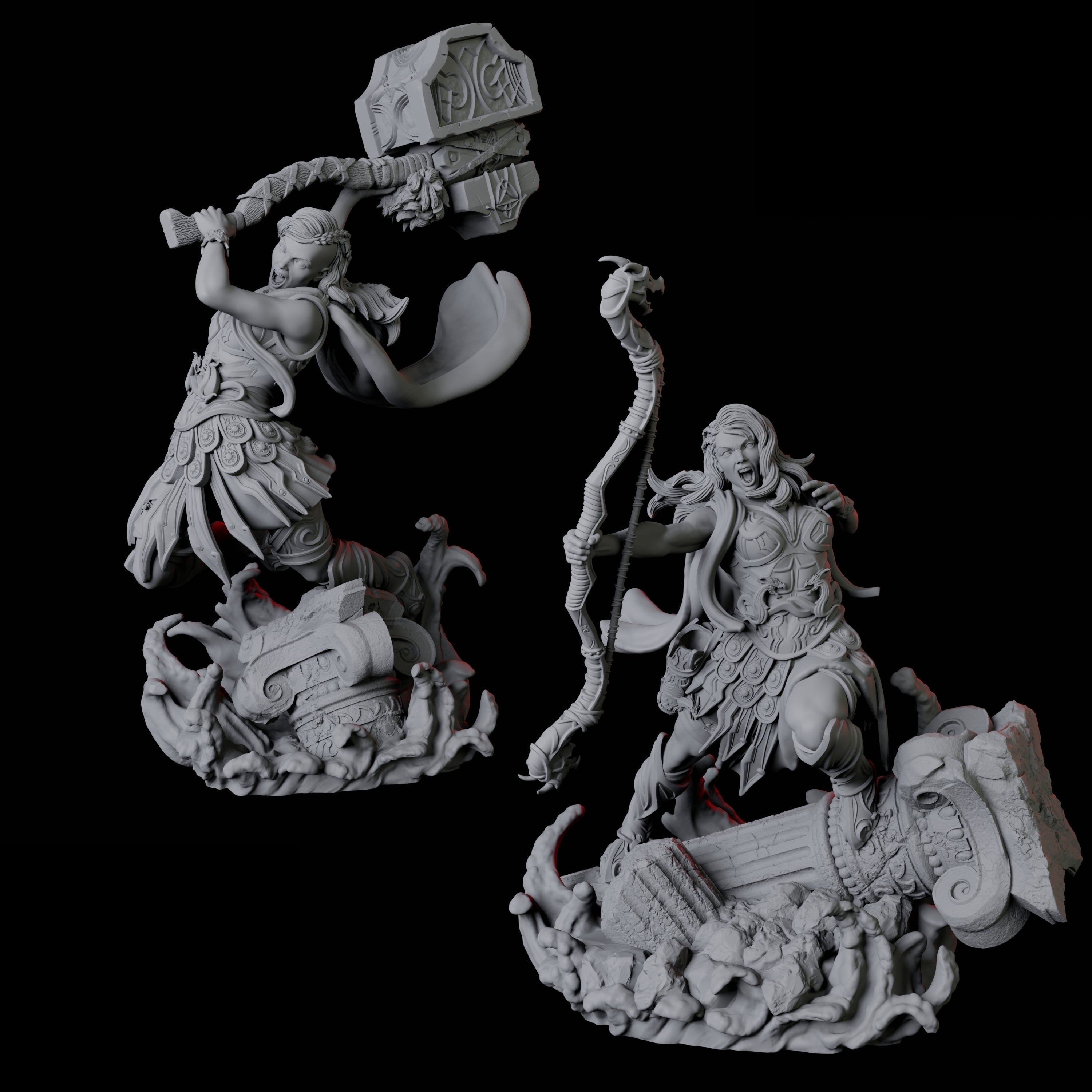 Two Battlemaiden Giantesses Miniature for Dungeons and Dragons, Pathfinder or other TTRPGs