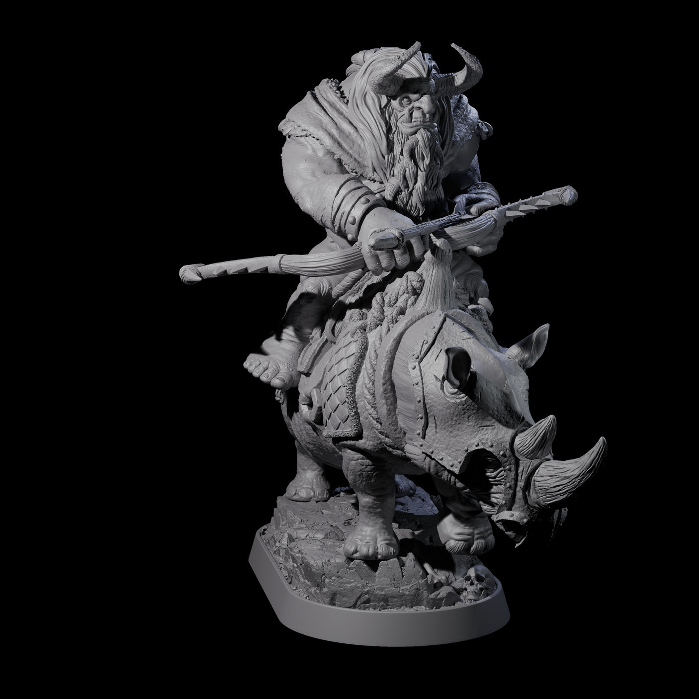 Two Charging Ogre Rhino Riders Miniature for Dungeons and Dragons, Pathfinder or other TTRPGs