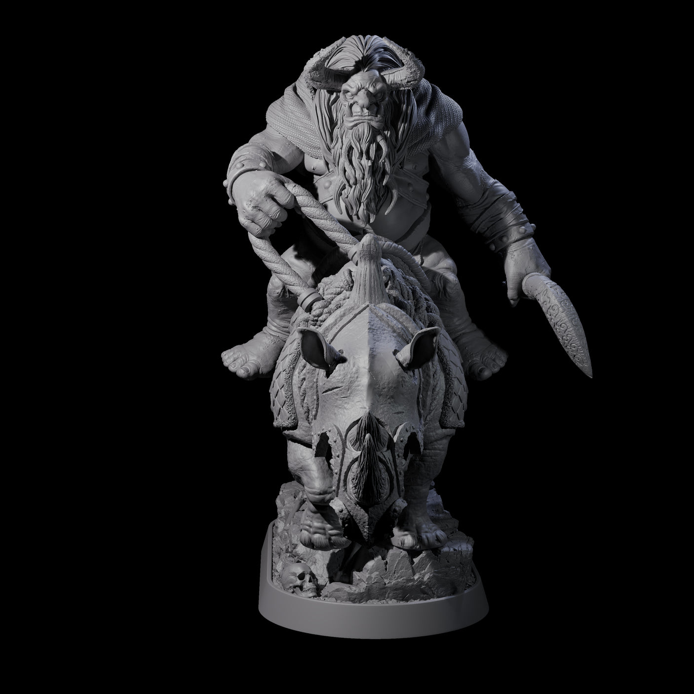 Two Charging Ogre Rhino Riders Miniature for Dungeons and Dragons, Pathfinder or other TTRPGs