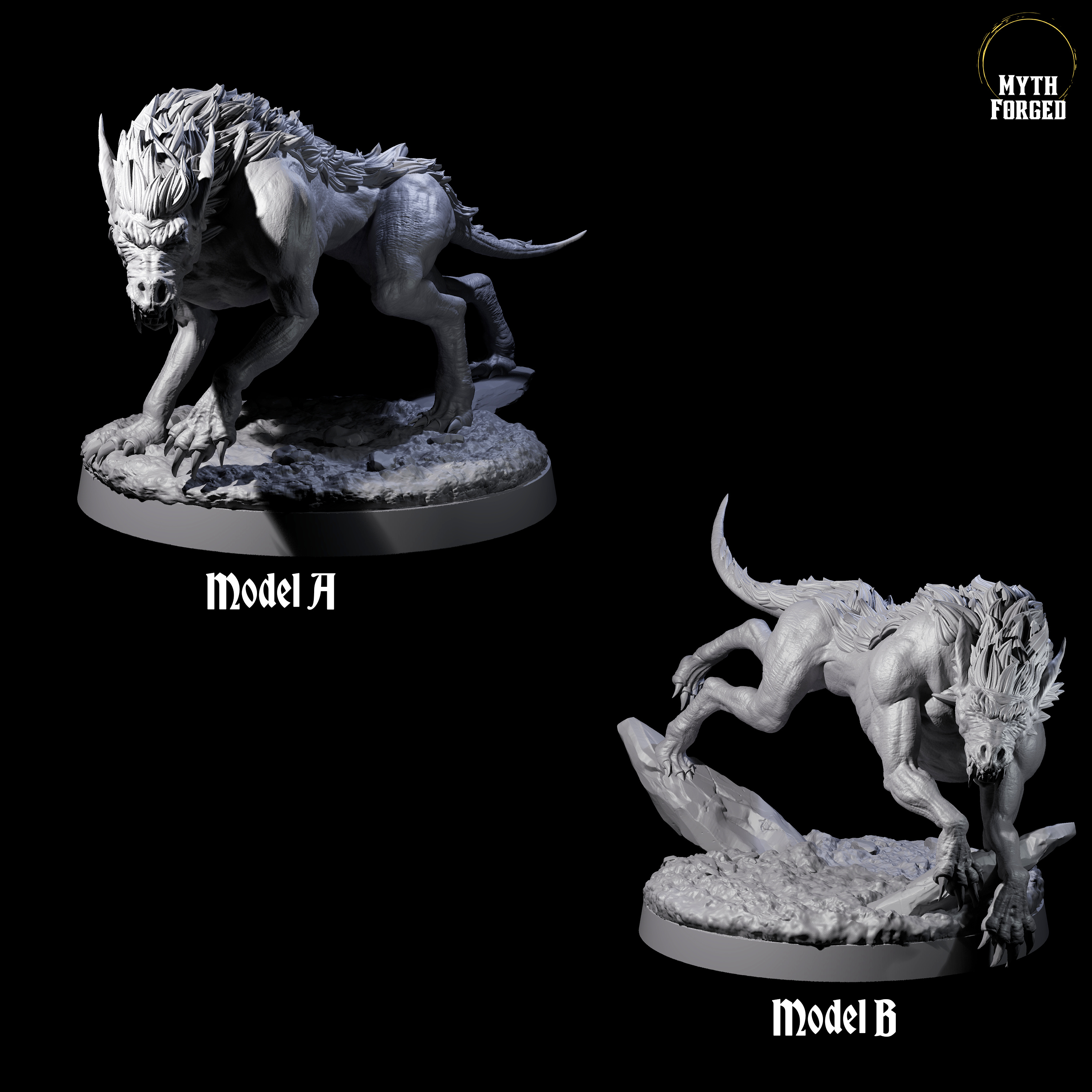 Two Dastardly Worgs Miniature for Dungeons and Dragons, Pathfinder or other TTRPGs