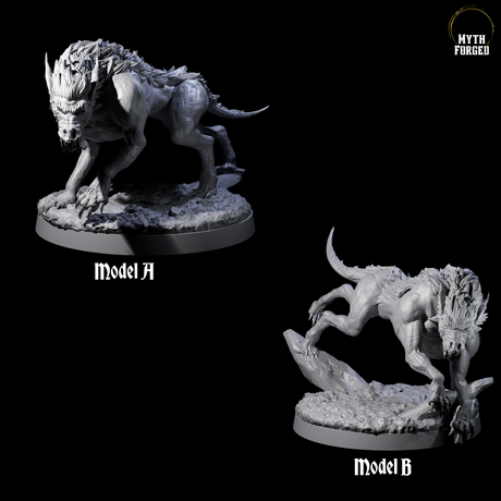 Two Dastardly Worgs Miniature for Dungeons and Dragons, Pathfinder or other TTRPGs
